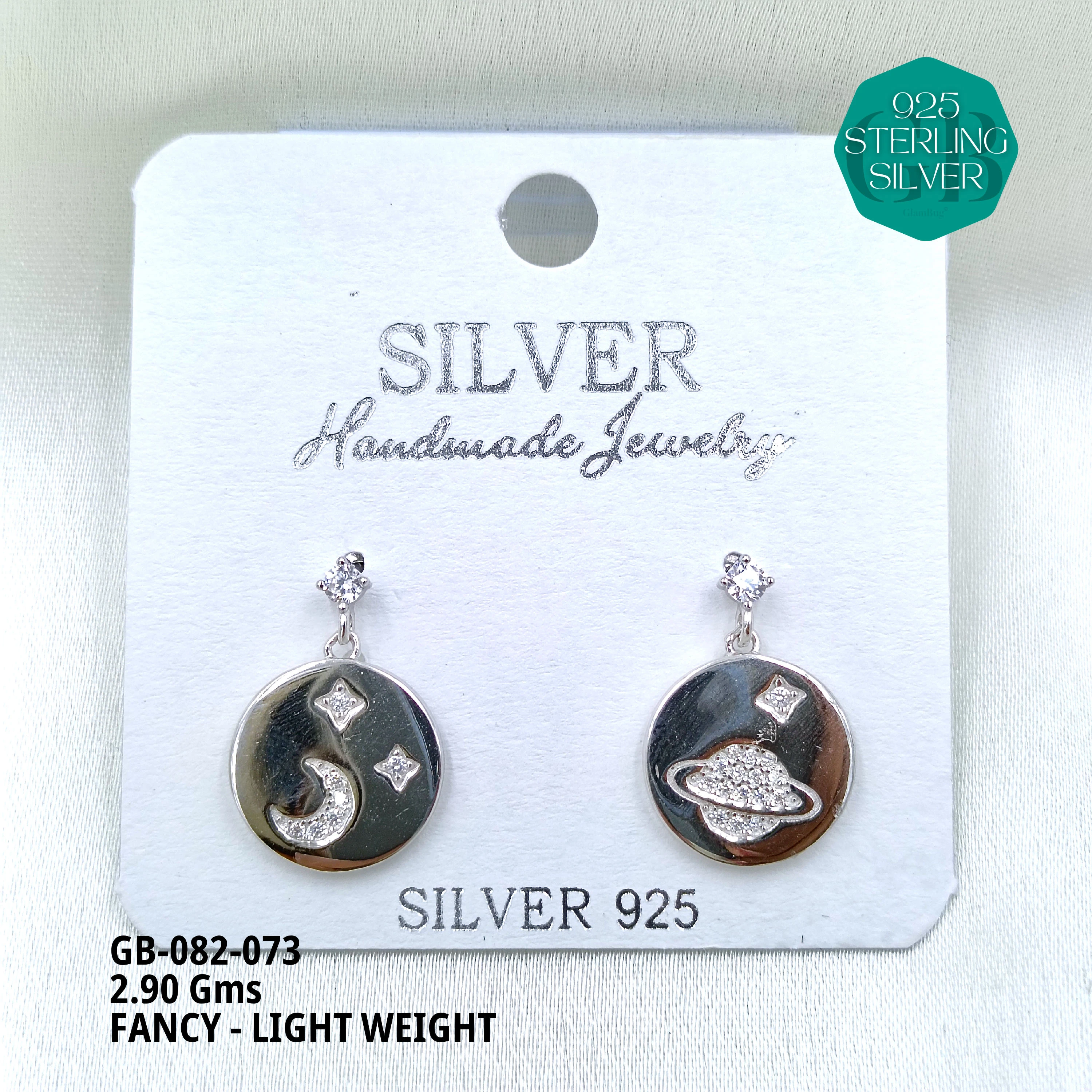 FANCY EARRINGS LIGHT WEIGHT - Premium 925 Silver Jewellery - SKU: GB-082-073 - Hyderabad Silver Importers