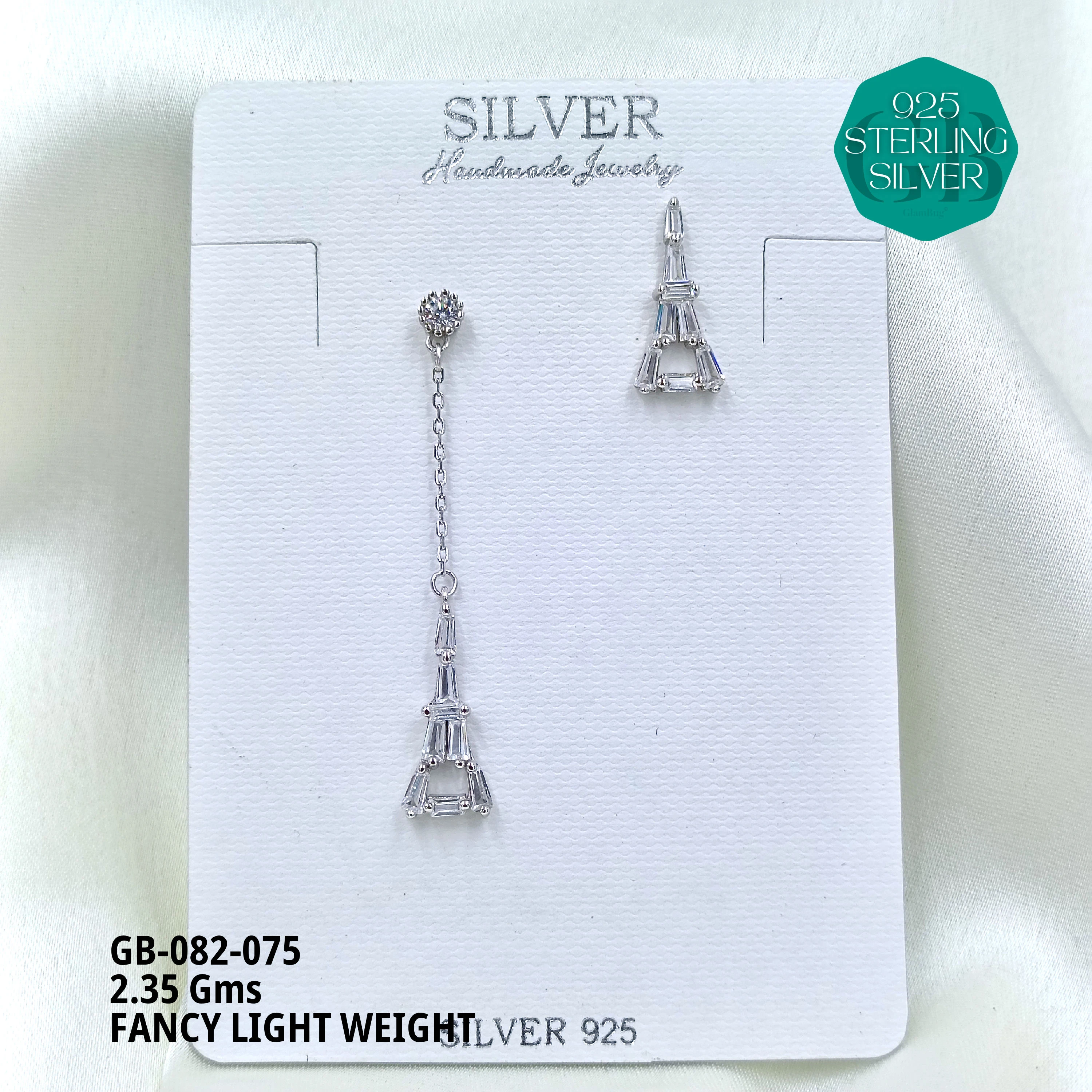 FANCY EARRINGS LIGHT WEIGHT - Premium 925 Silver Jewellery - SKU: GB-082-075 - Hyderabad Silver Importers