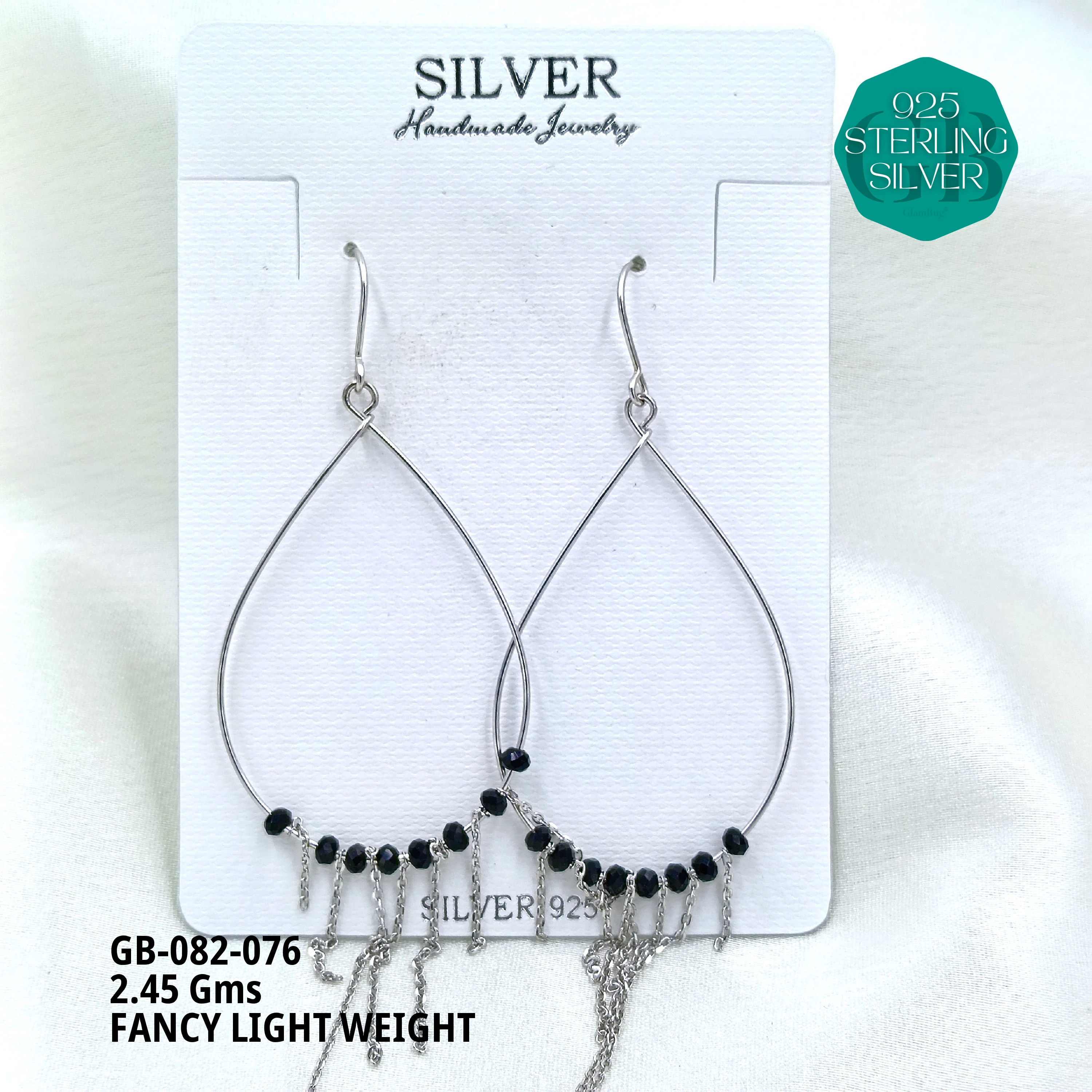 FANCY EARRINGS LIGHT WEIGHT - Premium 925 Silver Jewellery - SKU: GB-082-076 - Hyderabad Silver Importers
