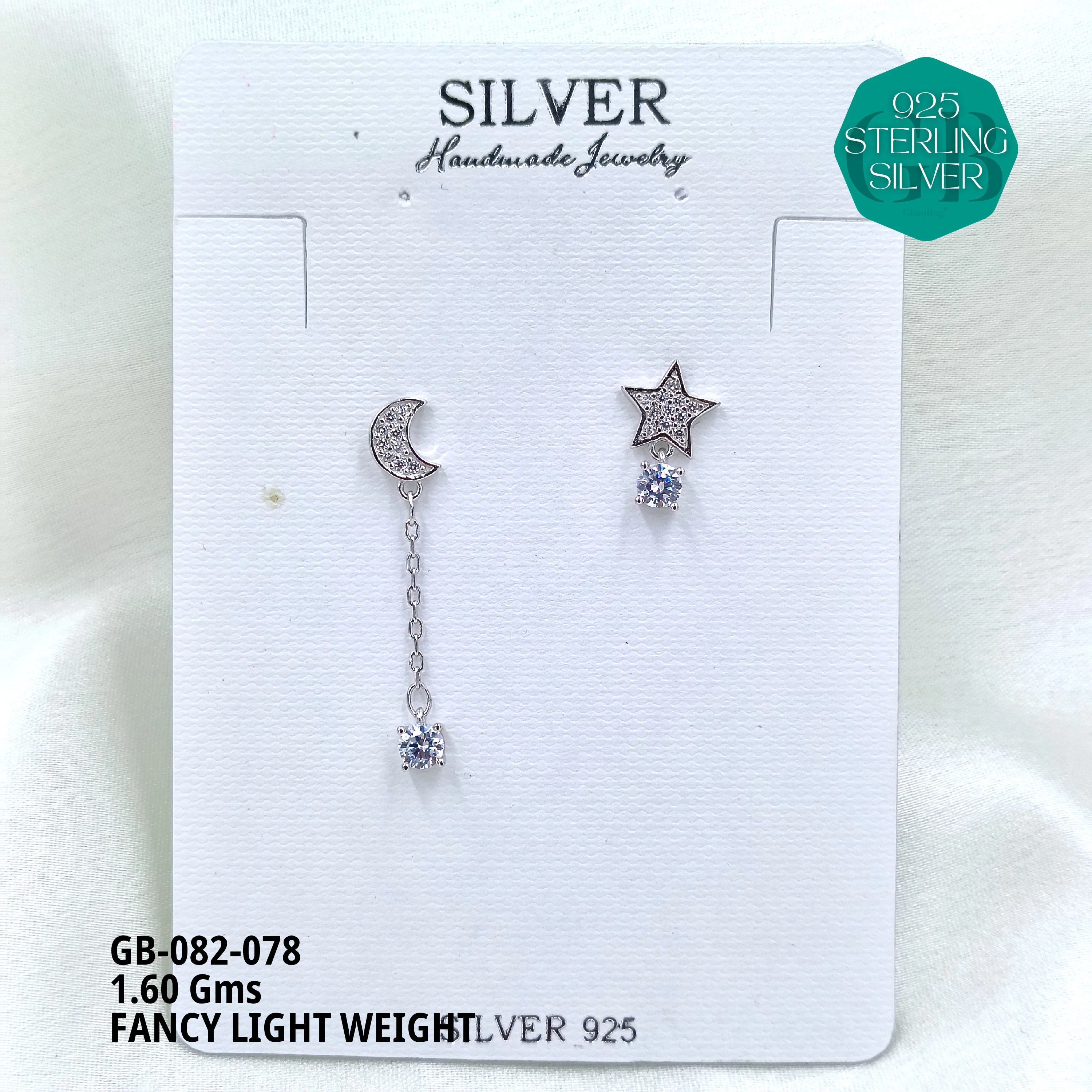 FANCY EARRINGS LIGHT WEIGHT - Premium 925 Silver Jewellery - SKU: GB-082-078 - Hyderabad Silver Importers