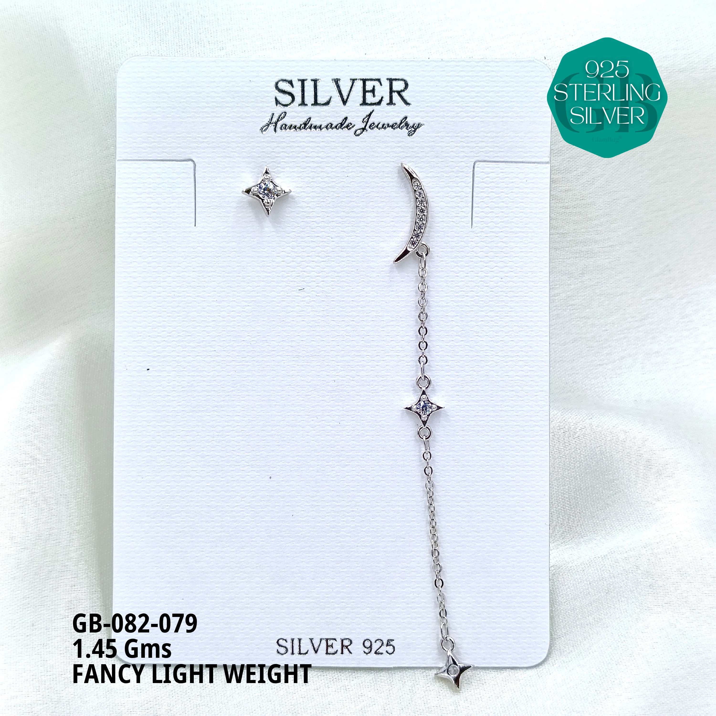 FANCY EARRINGS LIGHT WEIGHT - Premium 925 Silver Jewellery - SKU: GB-082-079 - Hyderabad Silver Importers
