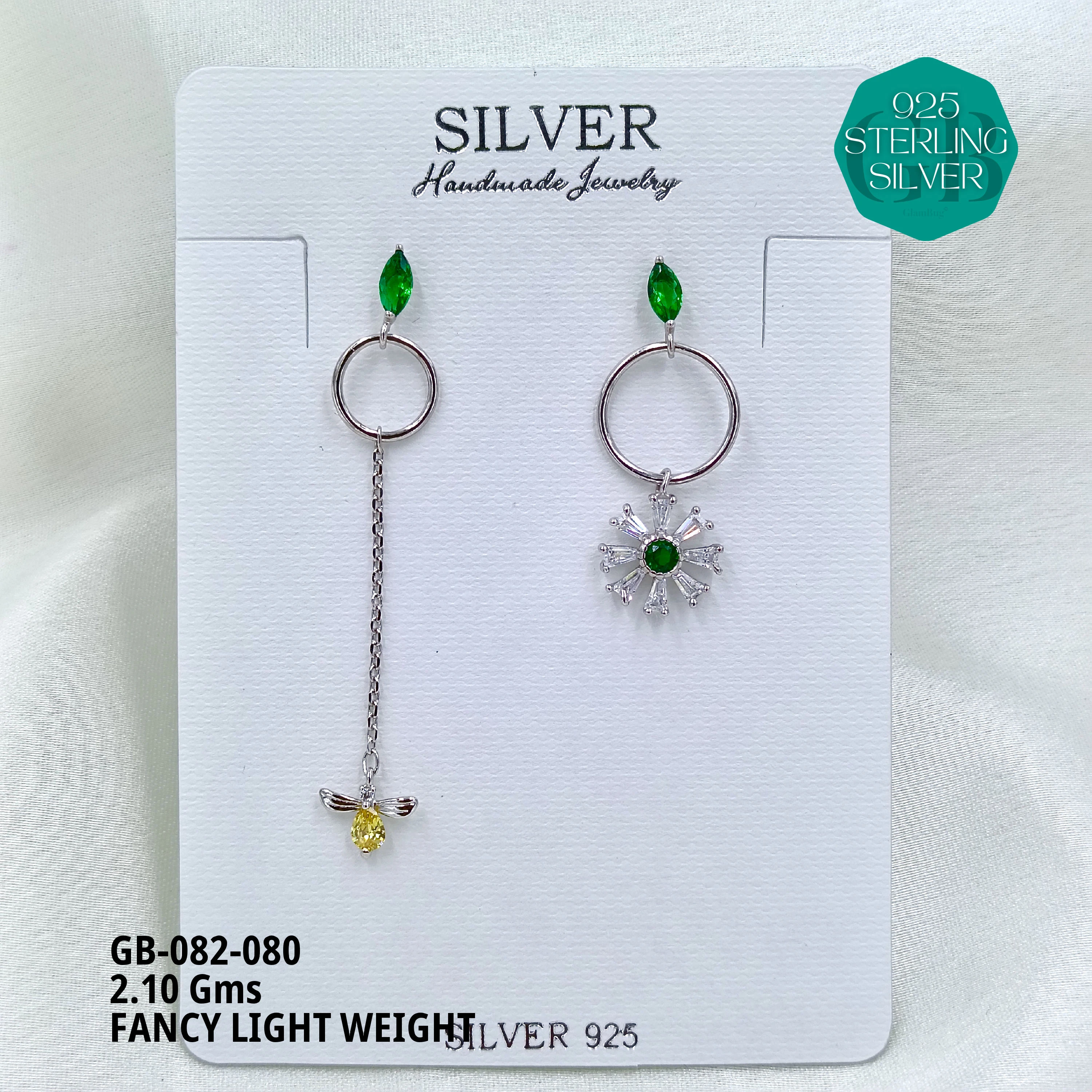 FANCY EARRINGS LIGHT WEIGHT - Premium 925 Silver Jewellery - SKU: GB-082-080 - Hyderabad Silver Importers