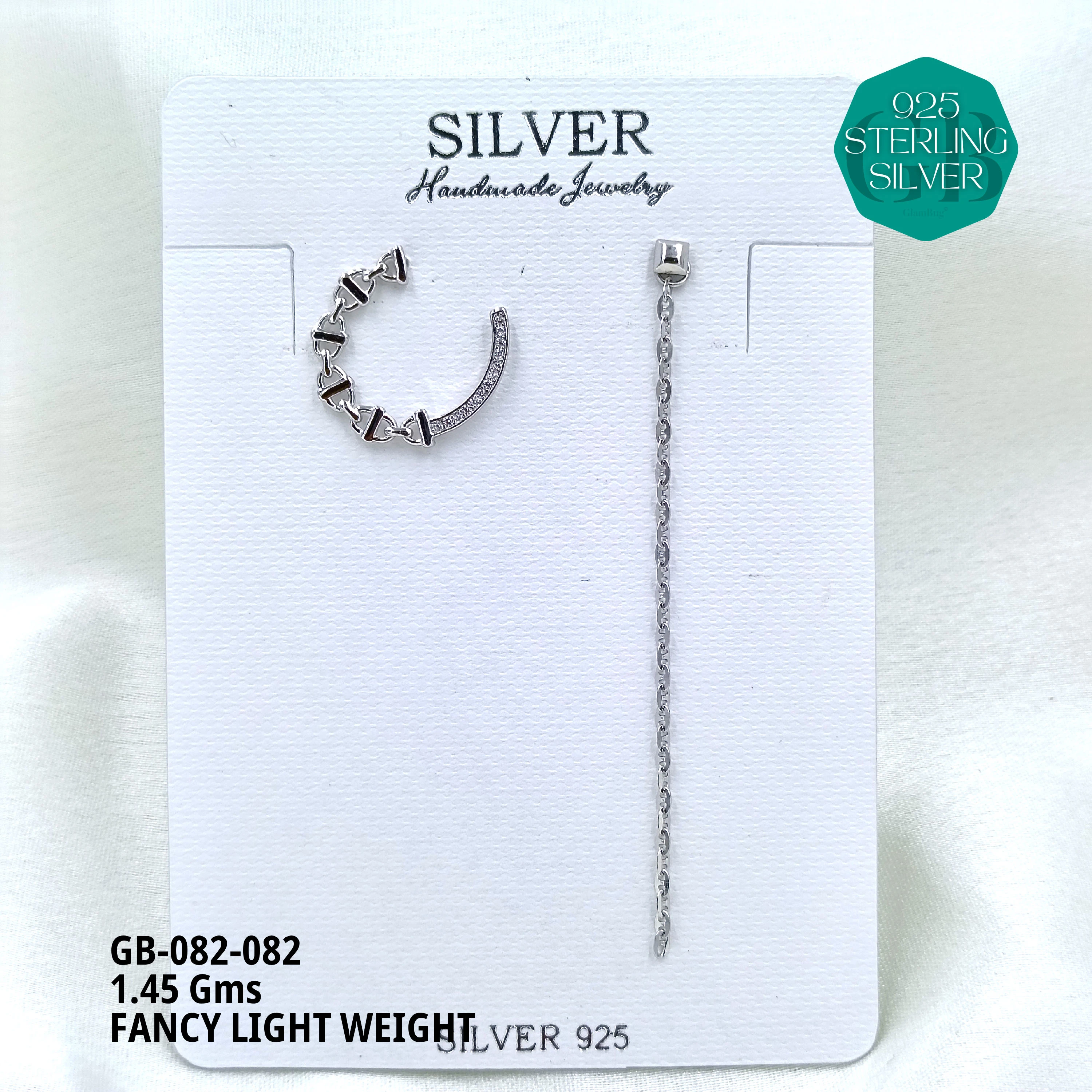 FANCY EARRINGS LIGHT WEIGHT - Premium 925 Silver Jewellery - SKU: GB-082-082 - Hyderabad Silver Importers