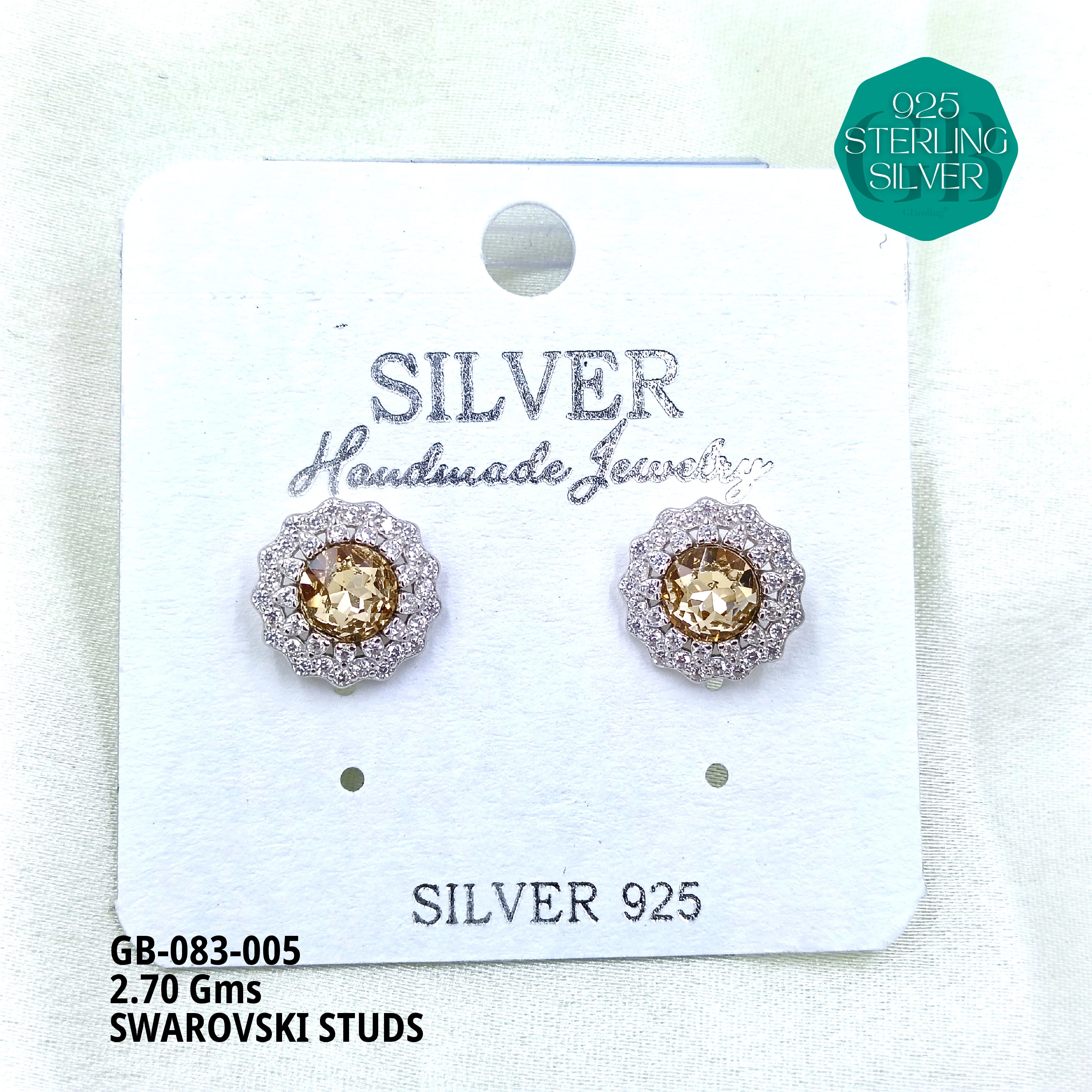 SWAROVSKI STUDS - Premium 925 Silver Jewellery - SKU: GB-083-005 - Hyderabad Silver Importers