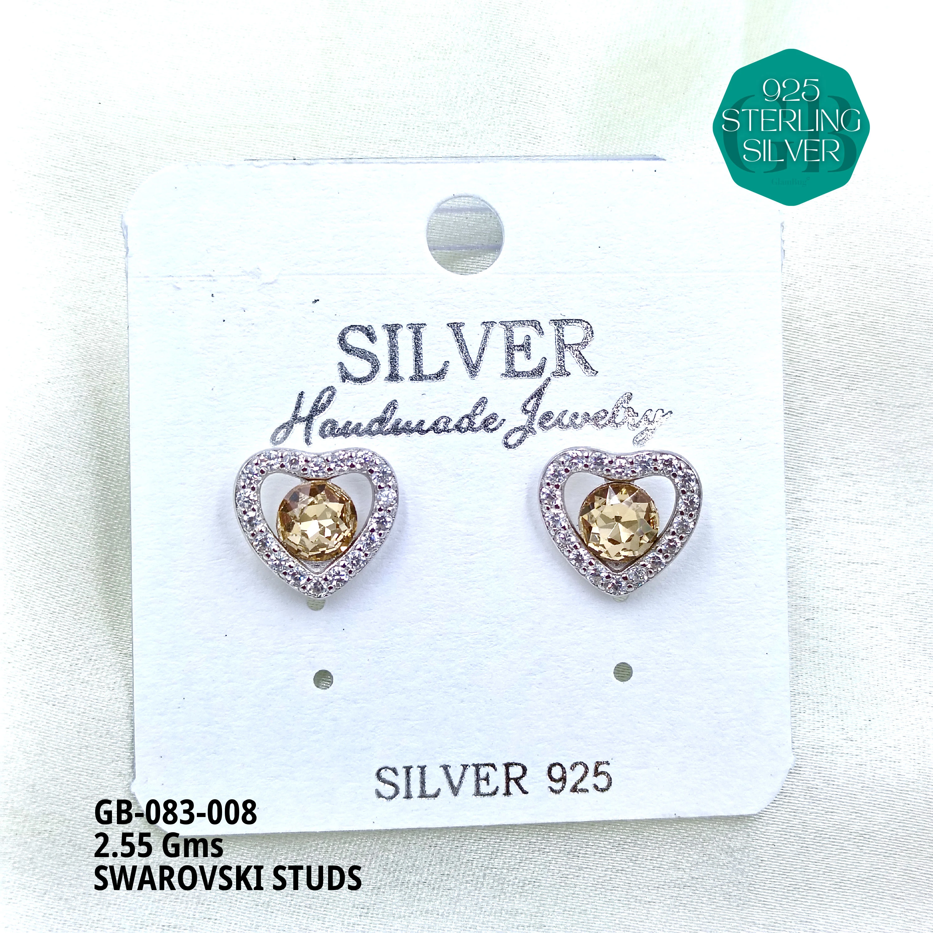 SWAROVSKI STUDS - Premium 925 Silver Jewellery - SKU: GB-083-008 - Hyderabad Silver Importers