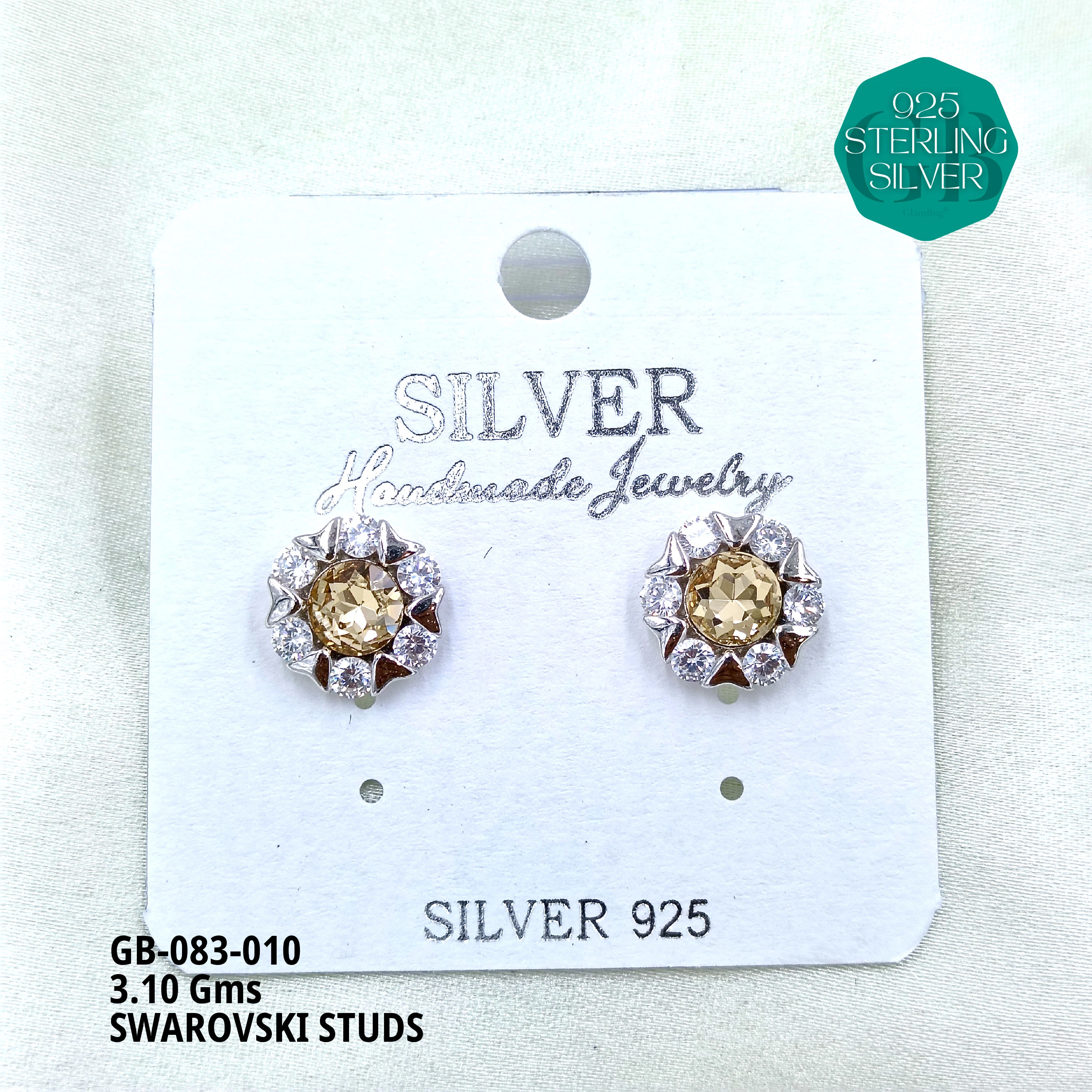 SWAROVSKI STUDS - Premium 925 Silver Jewellery - SKU: GB-083-010 - Hyderabad Silver Importers