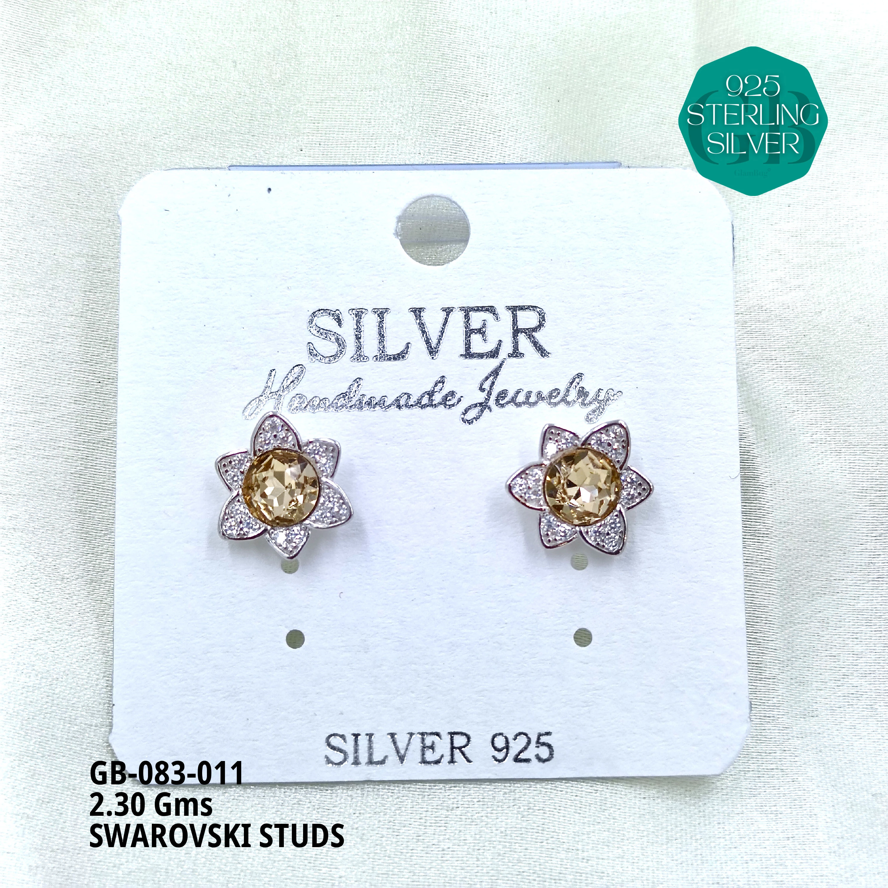 SWAROVSKI STUDS - Premium 925 Silver Jewellery - SKU: GB-083-011 - Hyderabad Silver Importers
