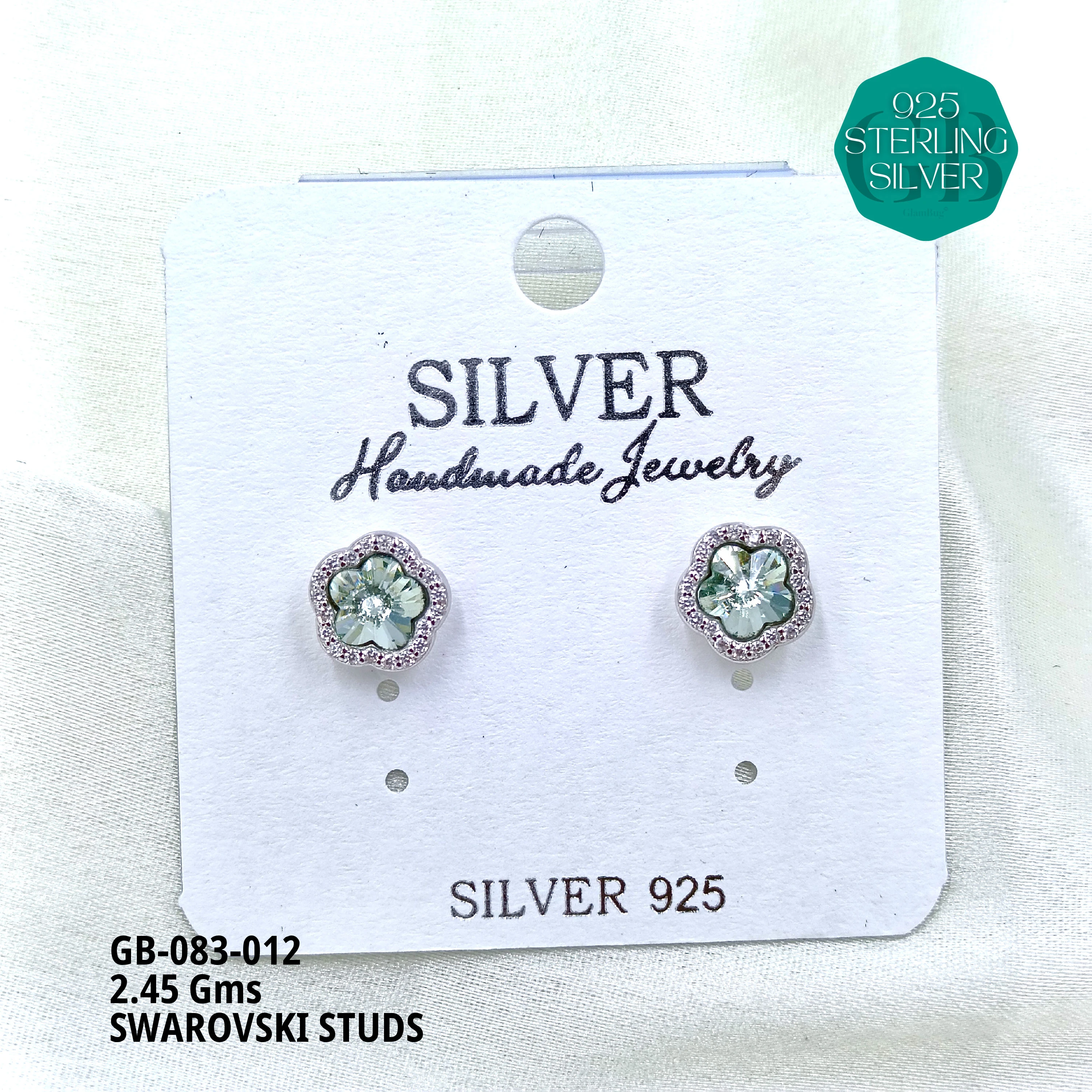 SWAROVSKI STUDS - Premium 925 Silver Jewellery - SKU: GB-083-012 - Hyderabad Silver Importers