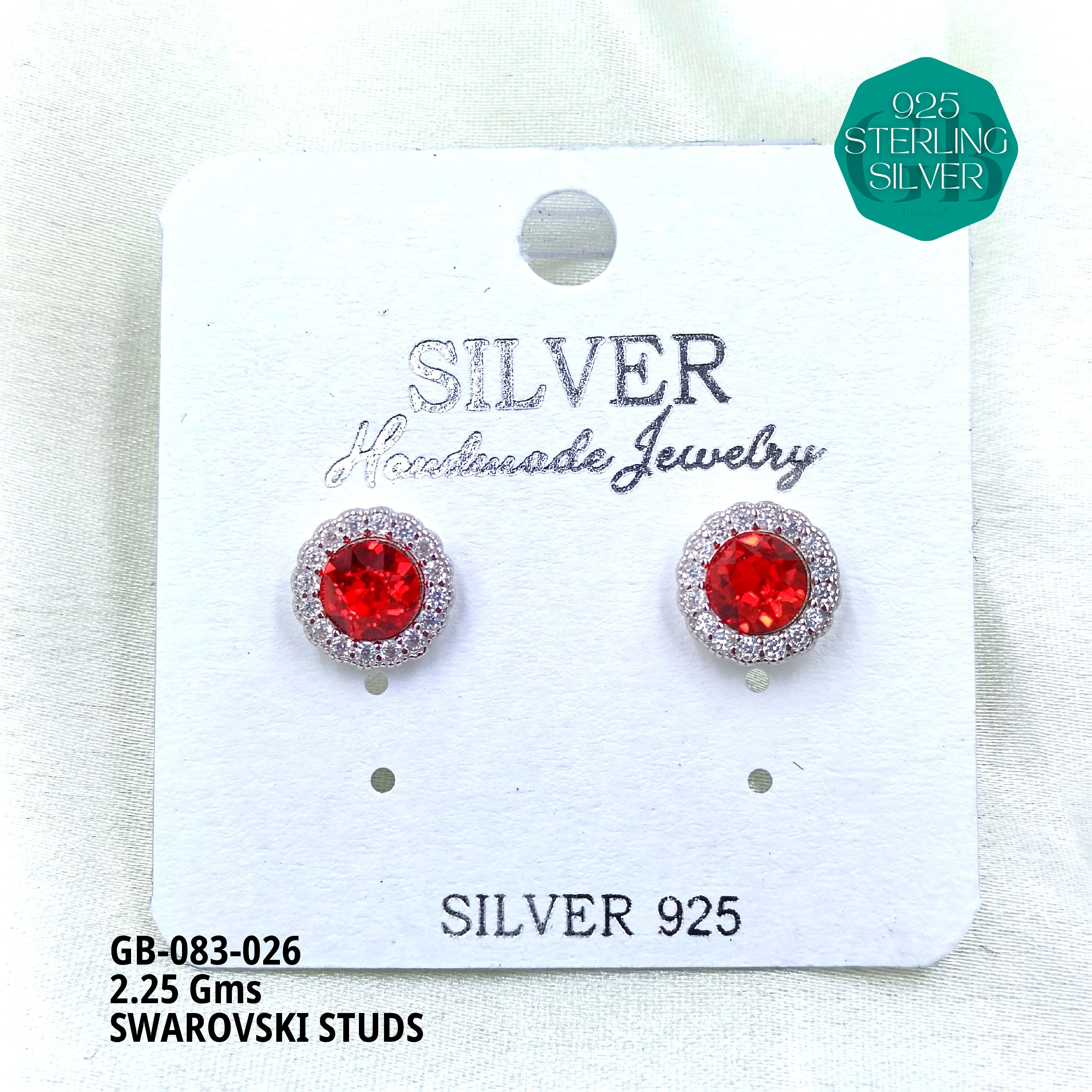 SWAROVSKI STUDS - Premium 925 Silver Jewellery - SKU: GB-083-026 - Hyderabad Silver Importers