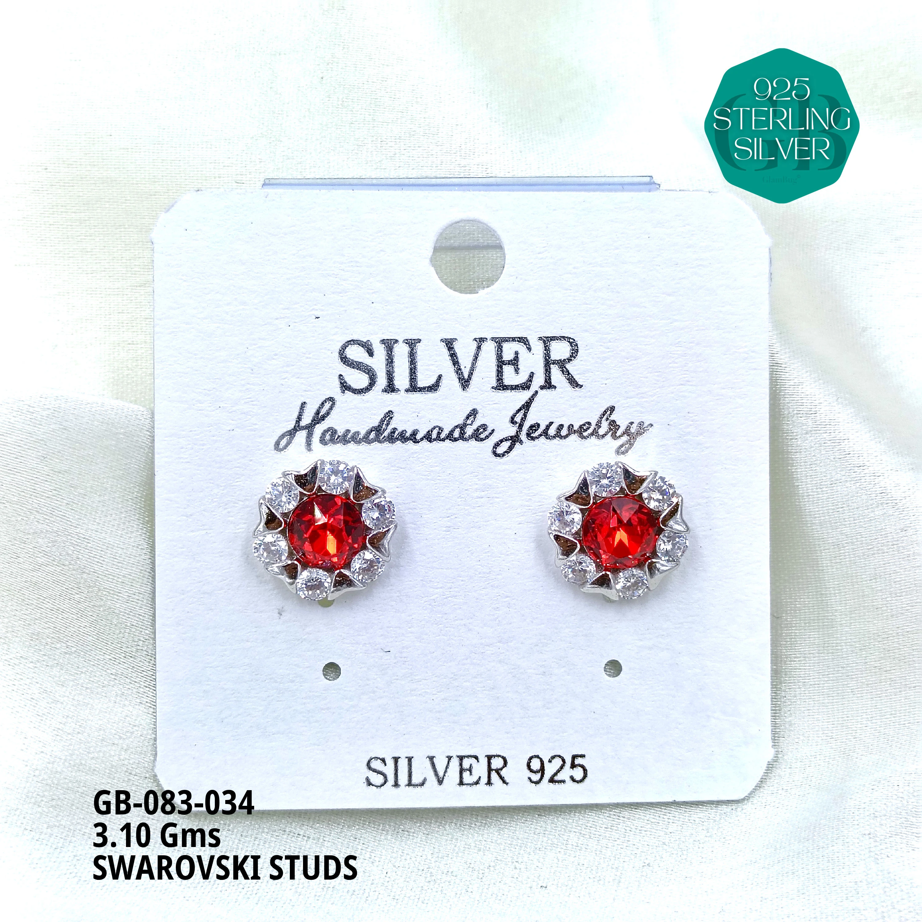 SWAROVSKI STUDS - Premium 925 Silver Jewellery - SKU: GB-083-034 - Hyderabad Silver Importers