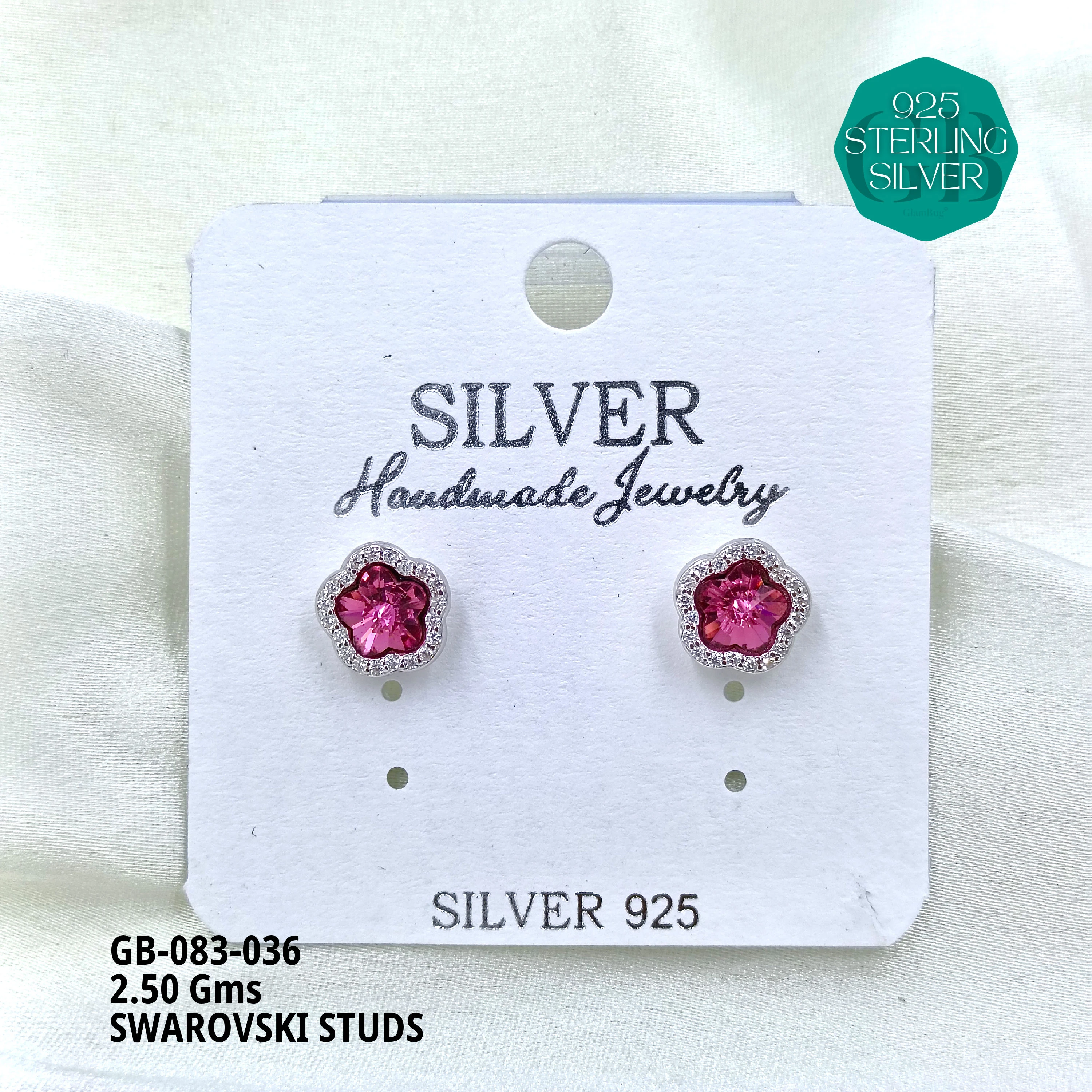 SWAROVSKI STUDS - Premium 925 Silver Jewellery - SKU: GB-083-036 - Hyderabad Silver Importers