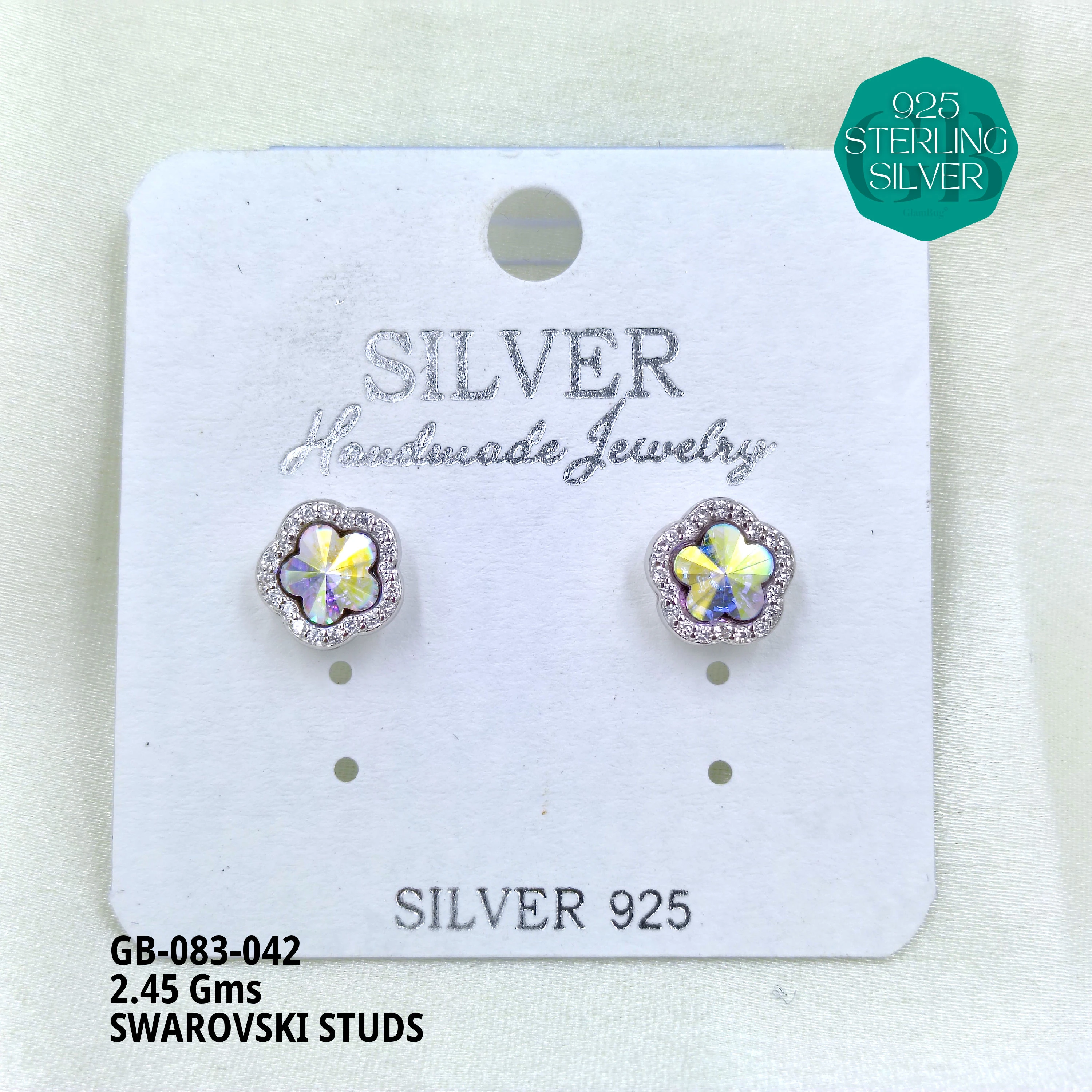 SWAROVSKI STUDS - Premium 925 Silver Jewellery - SKU: GB-083-042 - Hyderabad Silver Importers