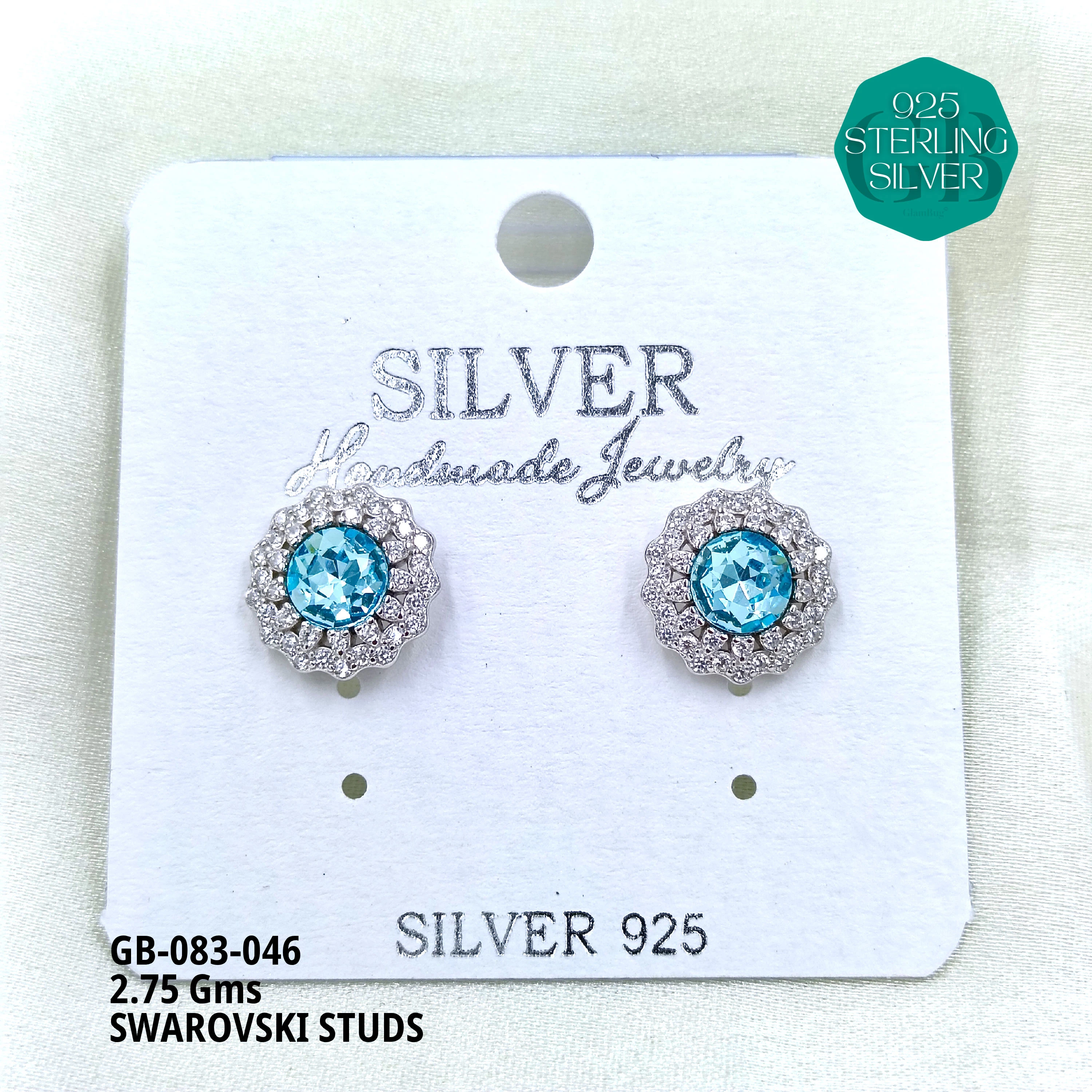 SWAROVSKI STUDS - Premium 925 Silver Jewellery - SKU: GB-083-046 - Hyderabad Silver Importers
