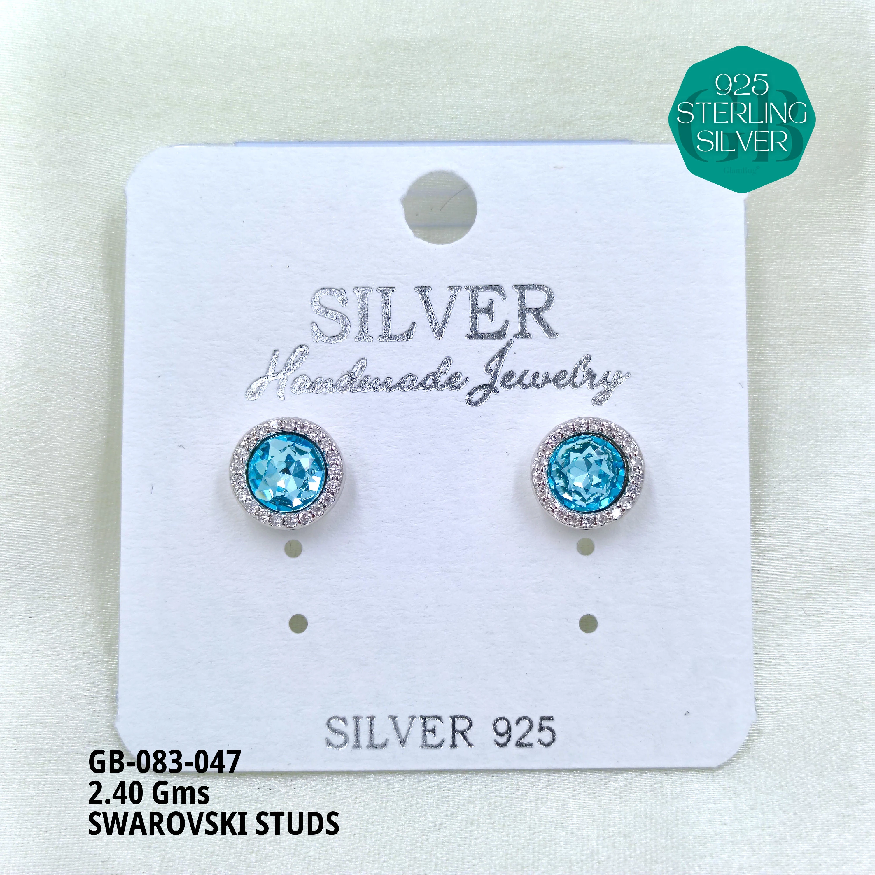 SWAROVSKI STUDS - Premium 925 Silver Jewellery - SKU: GB-083-047 - Hyderabad Silver Importers