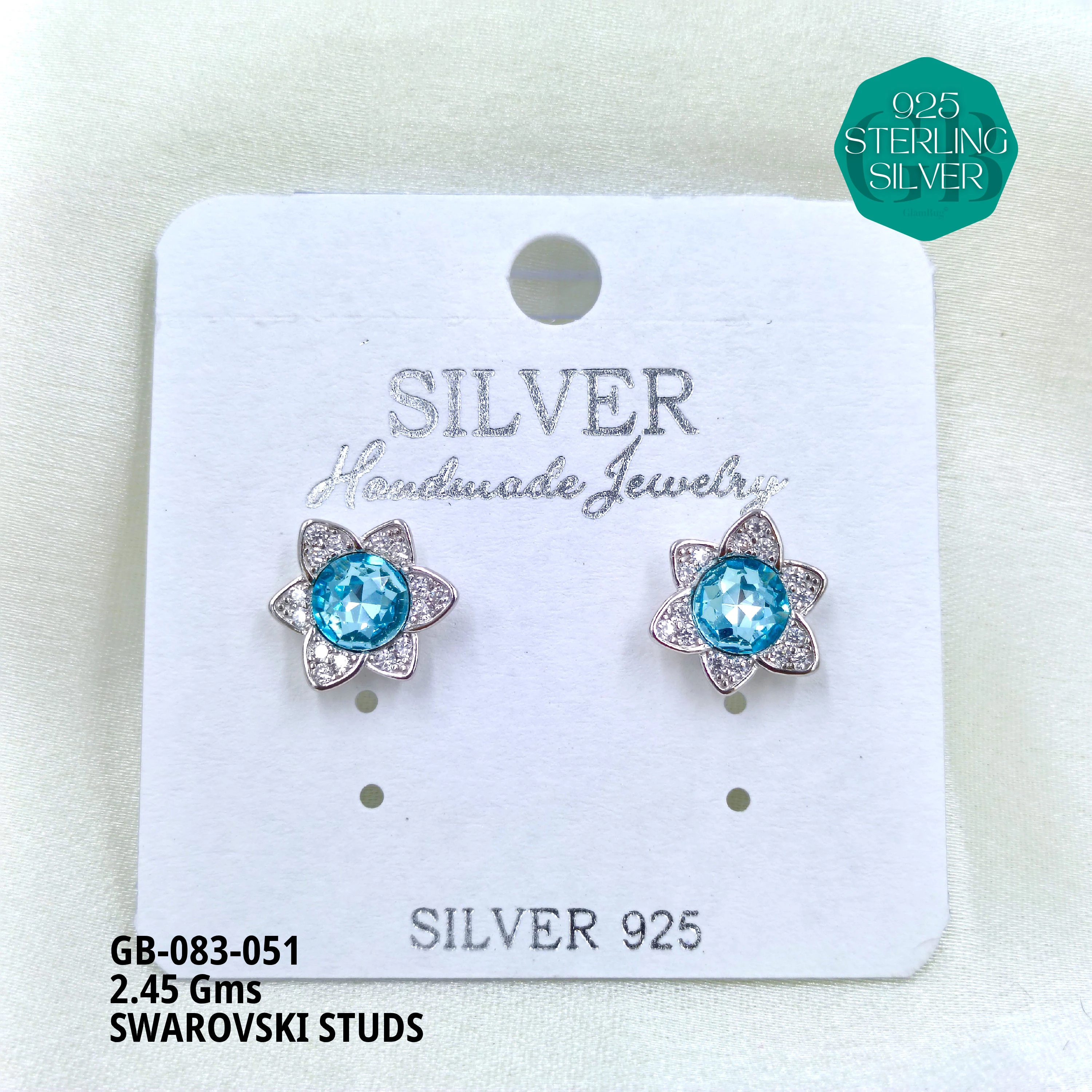 SWAROVSKI STUDS - Premium 925 Silver Jewellery - SKU: GB-083-051 - Hyderabad Silver Importers
