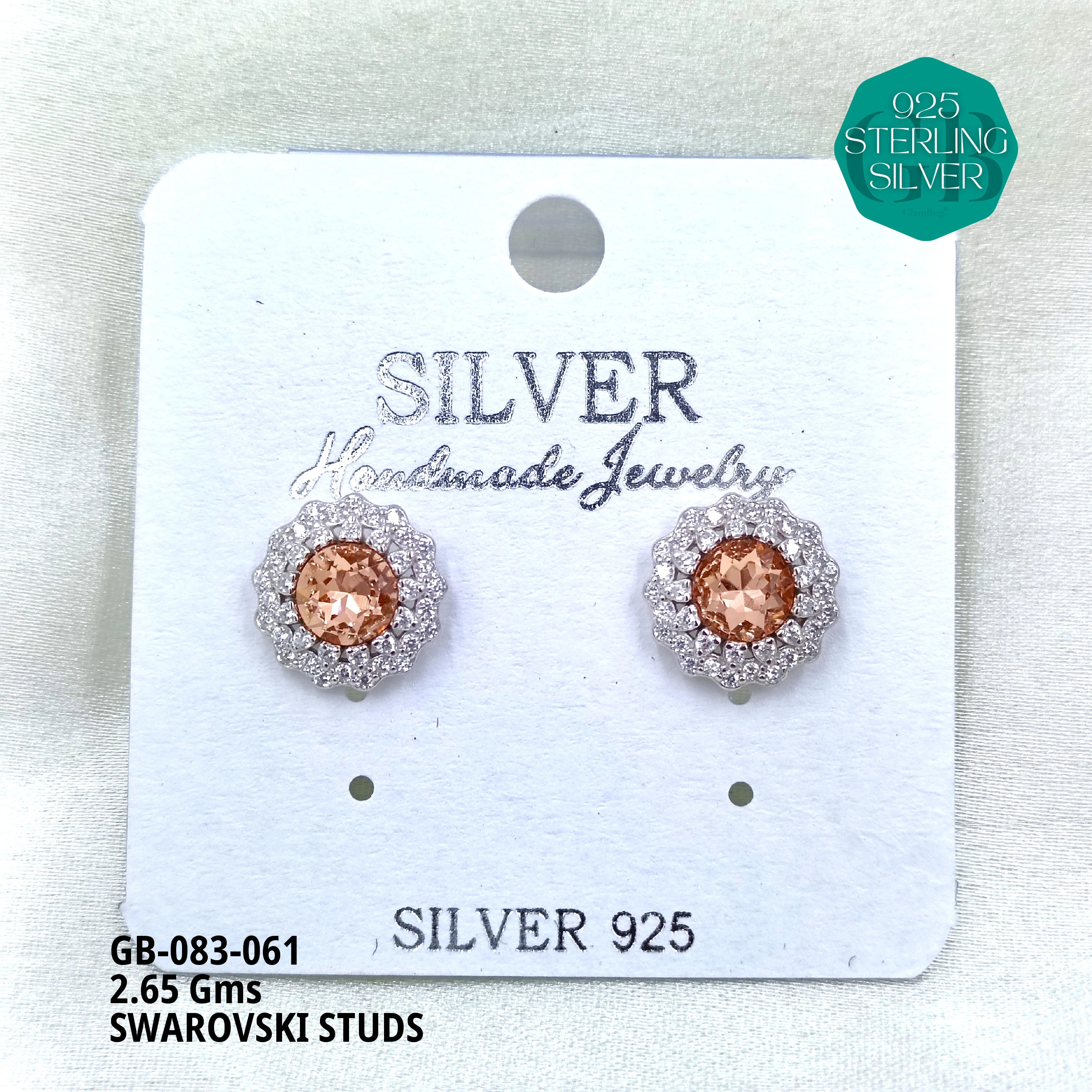 SWAROVSKI STUDS - Premium 925 Silver Jewellery - SKU: GB-083-061 - Hyderabad Silver Importers