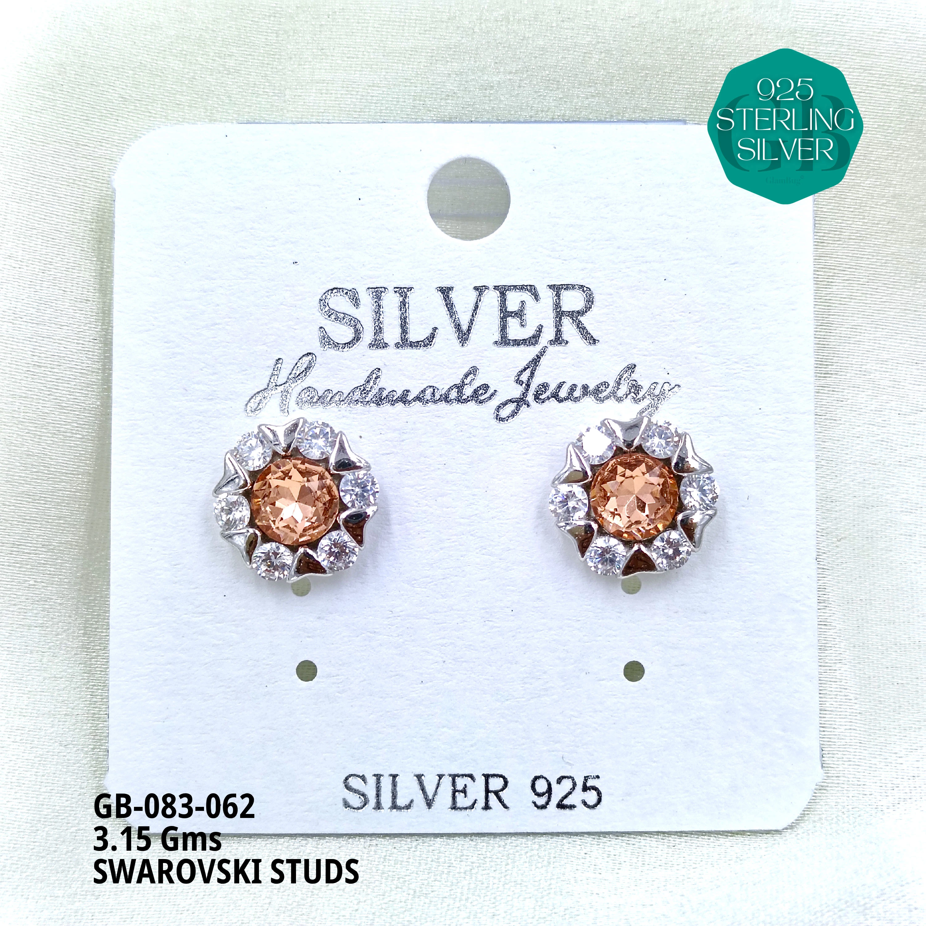 SWAROVSKI STUDS - Premium 925 Silver Jewellery - SKU: GB-083-062 - Hyderabad Silver Importers