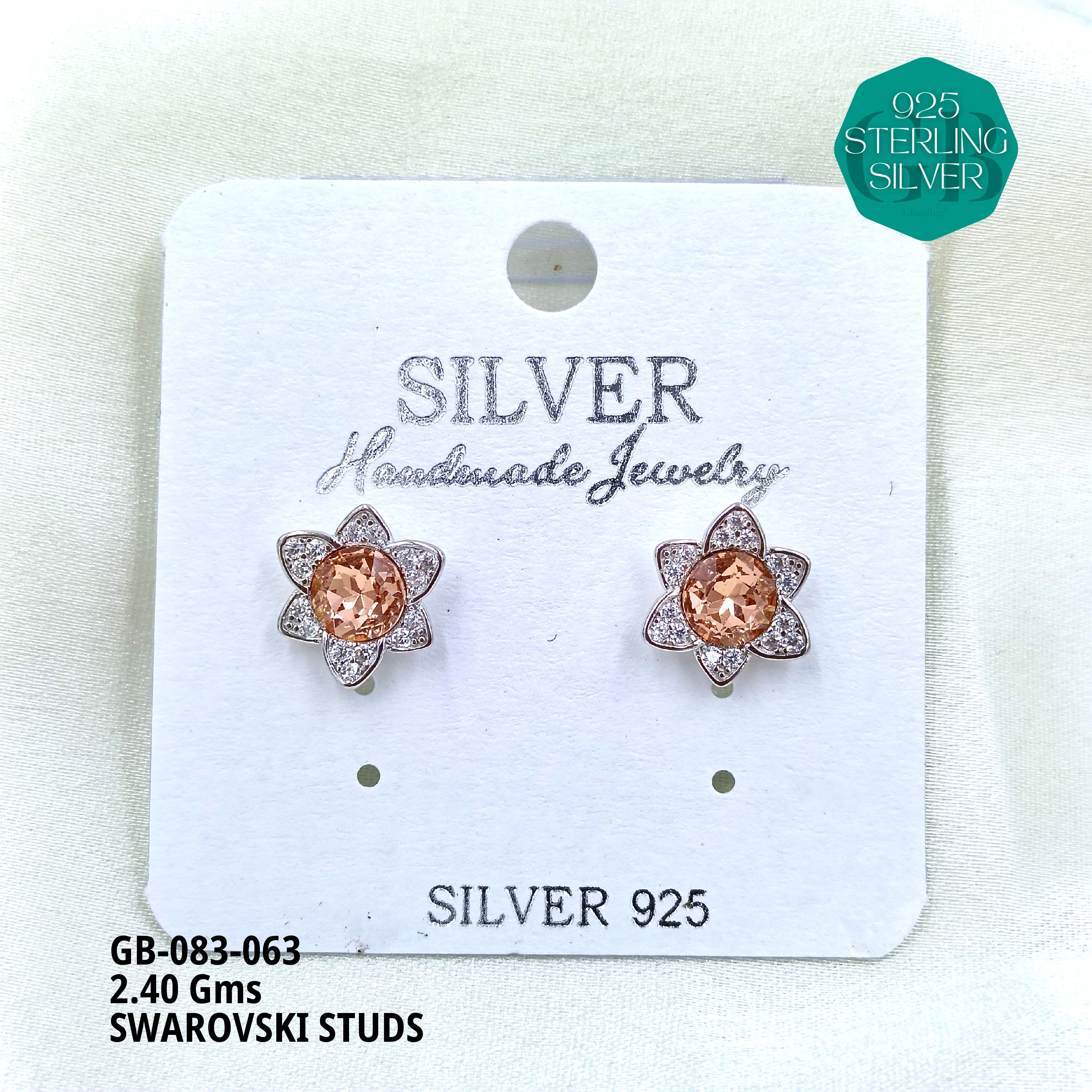 SWAROVSKI STUDS - Premium 925 Silver Jewellery - SKU: GB-083-063 - Hyderabad Silver Importers