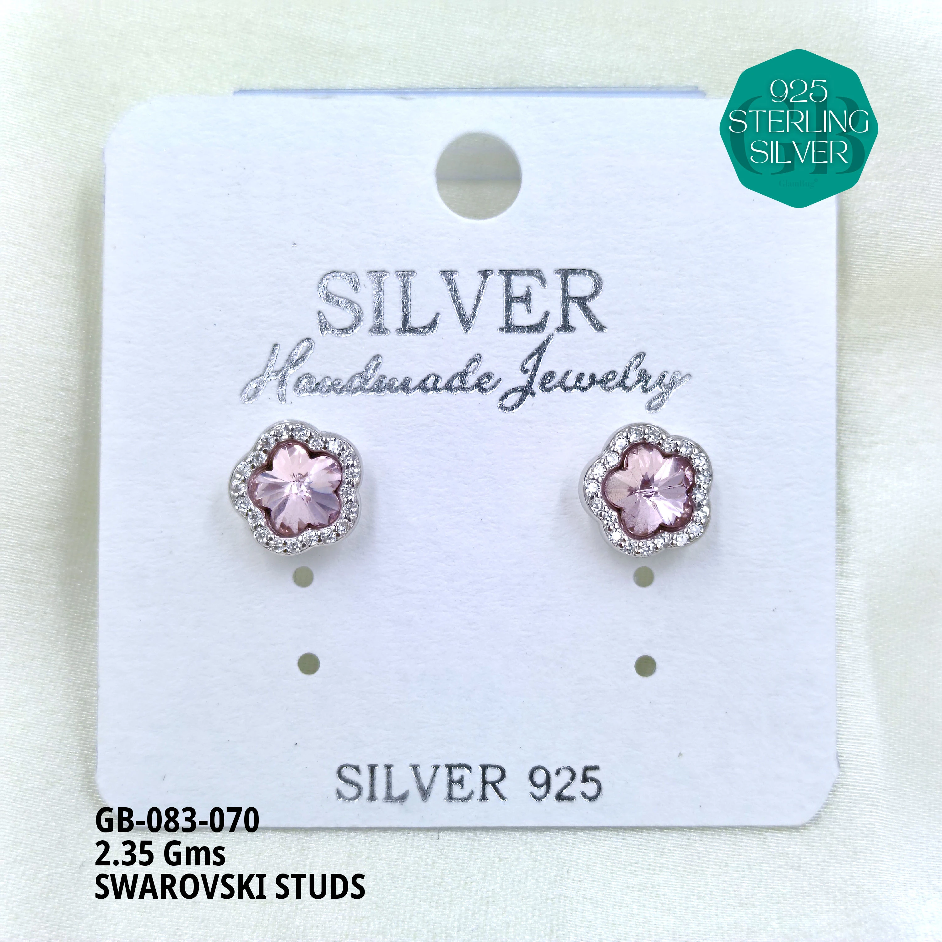 SWAROVSKI STUDS - Premium 925 Silver Jewellery - SKU: GB-083-070 - Hyderabad Silver Importers