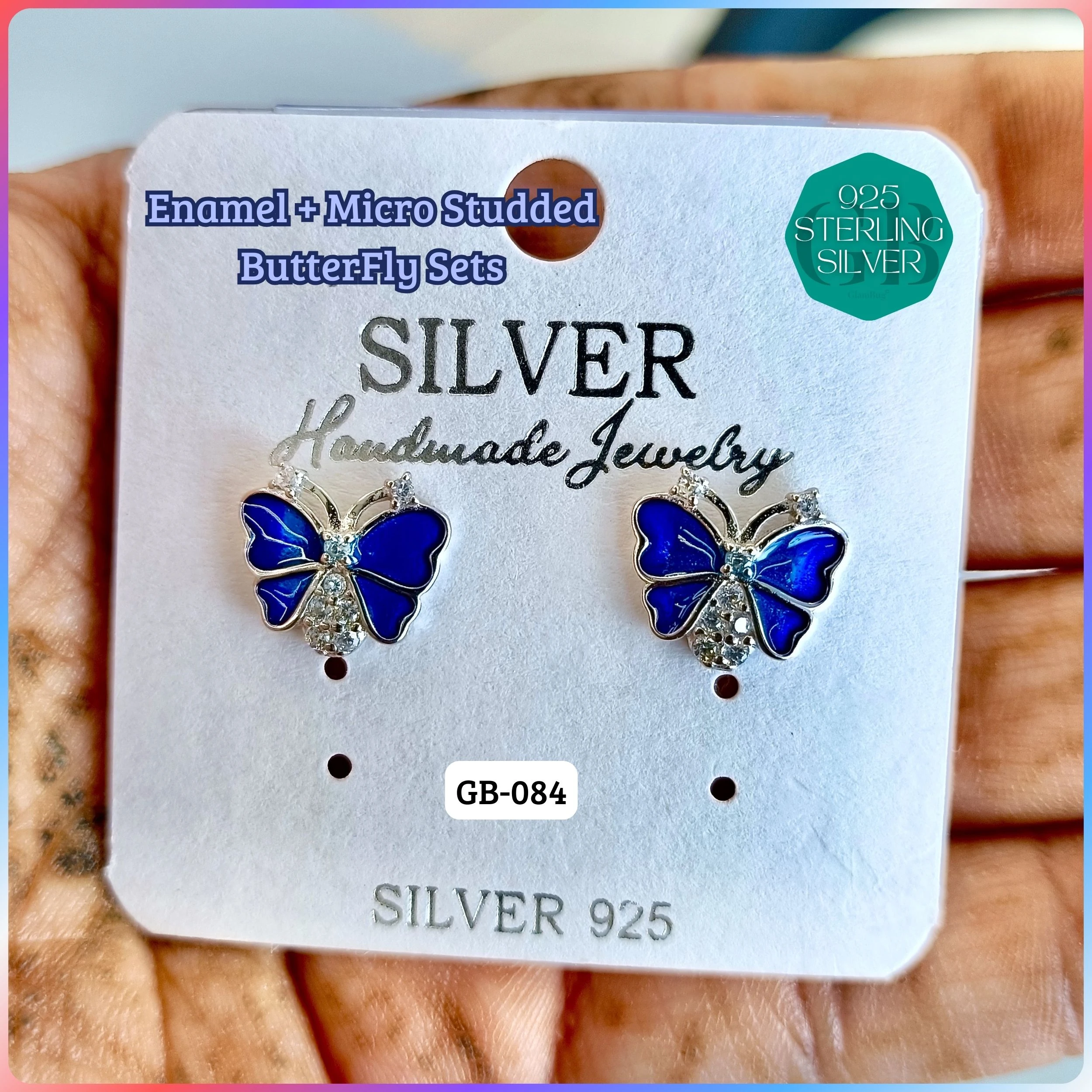 BUTTERFLY ENAMEL STUDS - Premium 925 Silver Jewellery - SKU: GB-084-001 - Hyderabad Silver Importers