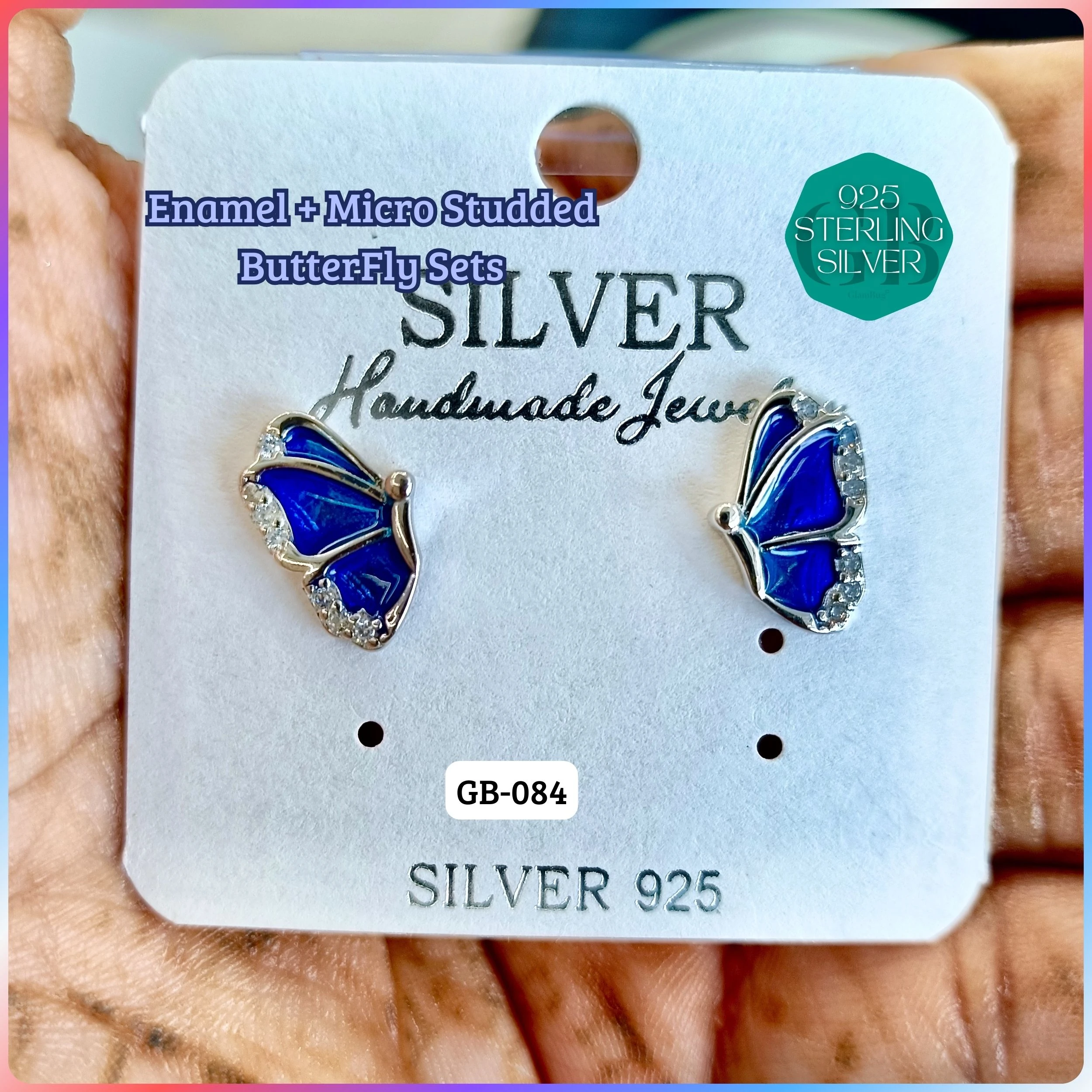 BUTTERFLY ENAMEL STUDS - Premium 925 Silver Jewellery - SKU: GB-084-004 - Hyderabad Silver Importers