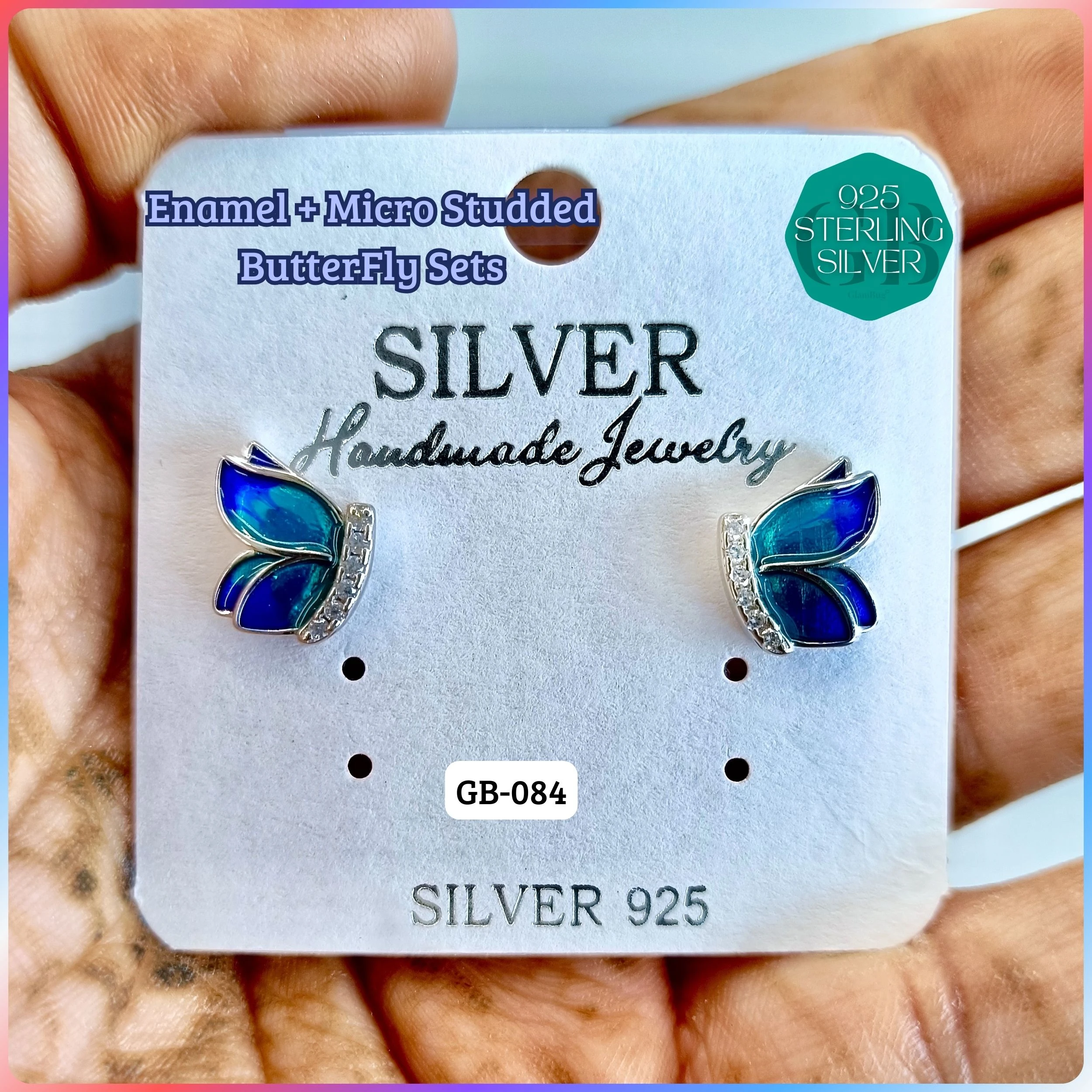 BUTTERFLY ENAMEL STUDS - Premium 925 Silver Jewellery - SKU: GB-084-005 - Hyderabad Silver Importers