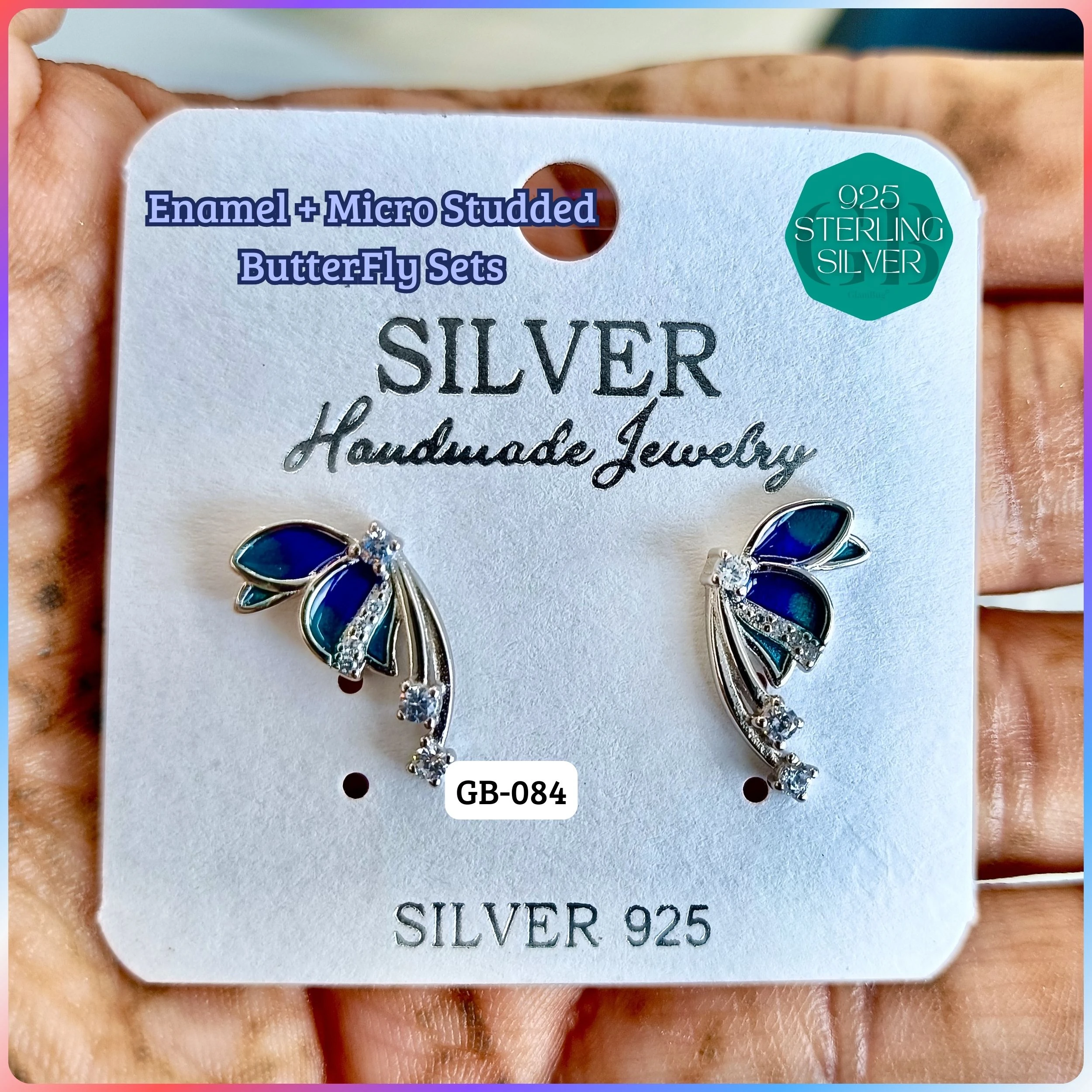BUTTERFLY ENAMEL STUDS - Premium 925 Silver Jewellery - SKU: GB-084-006 - Hyderabad Silver Importers