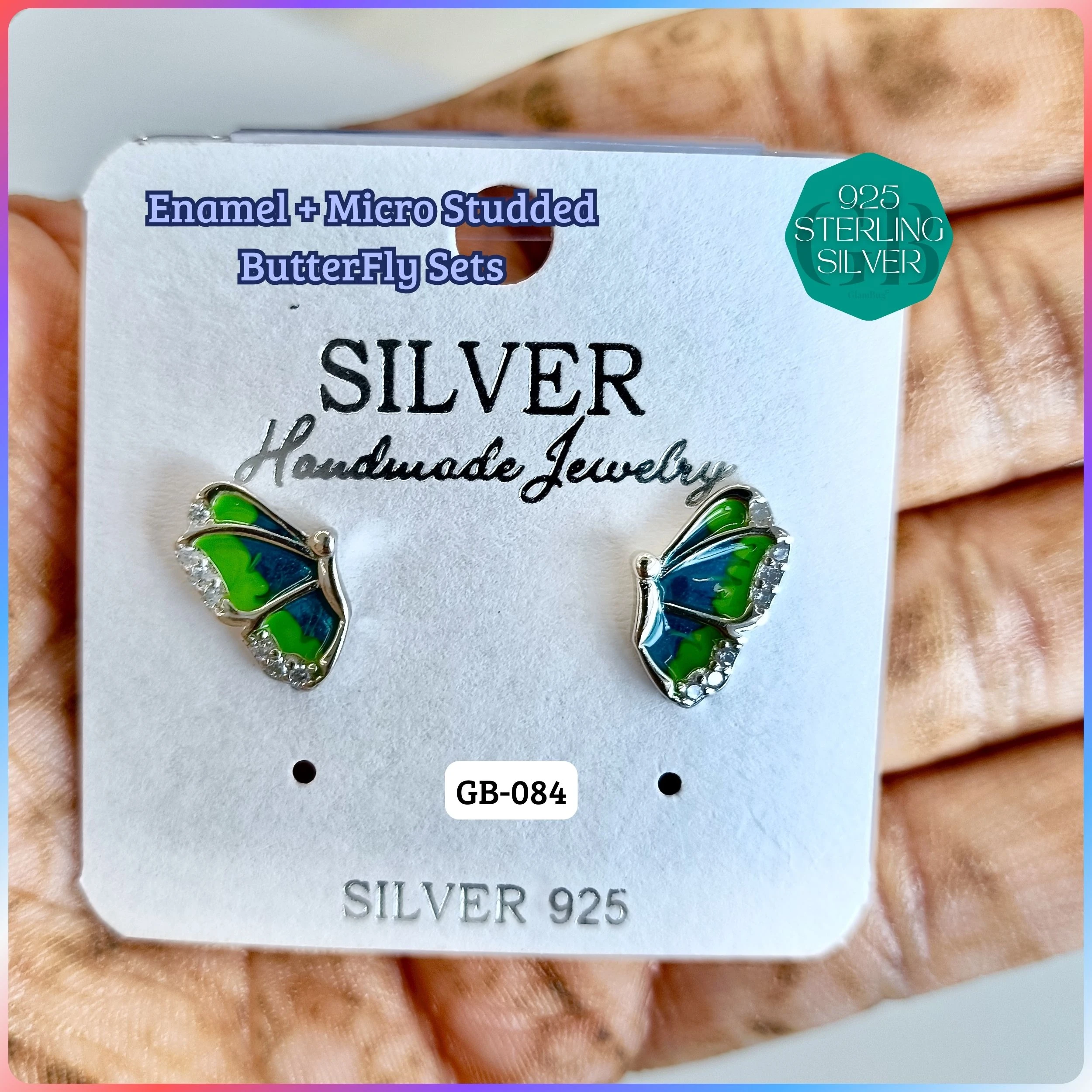 BUTTERFLY ENAMEL STUDS - Premium 925 Silver Jewellery - SKU: GB-084-007 - Hyderabad Silver Importers