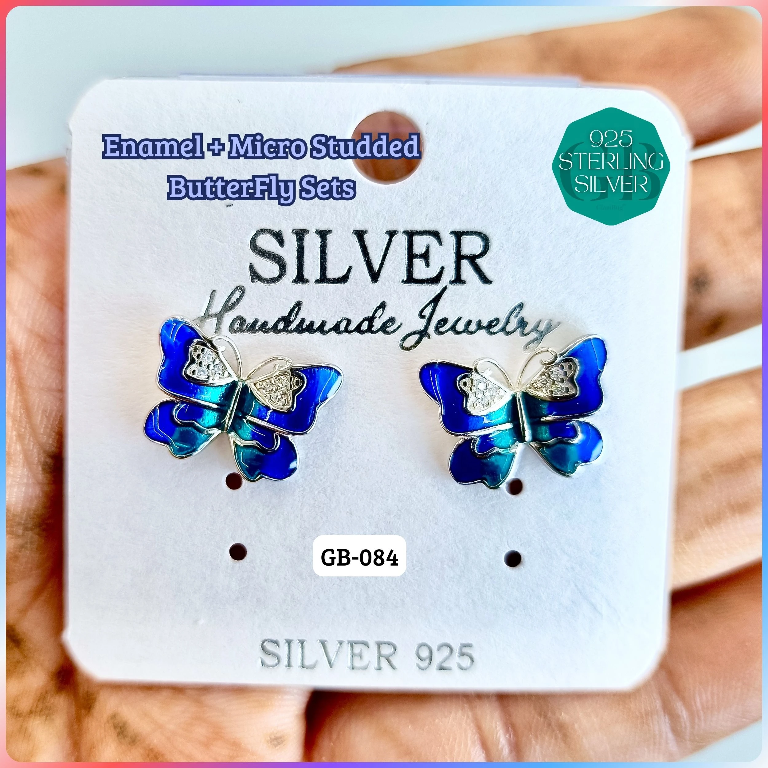 BUTTERFLY ENAMEL STUDS - Premium 925 Silver Jewellery - SKU: GB-084-010 - Hyderabad Silver Importers