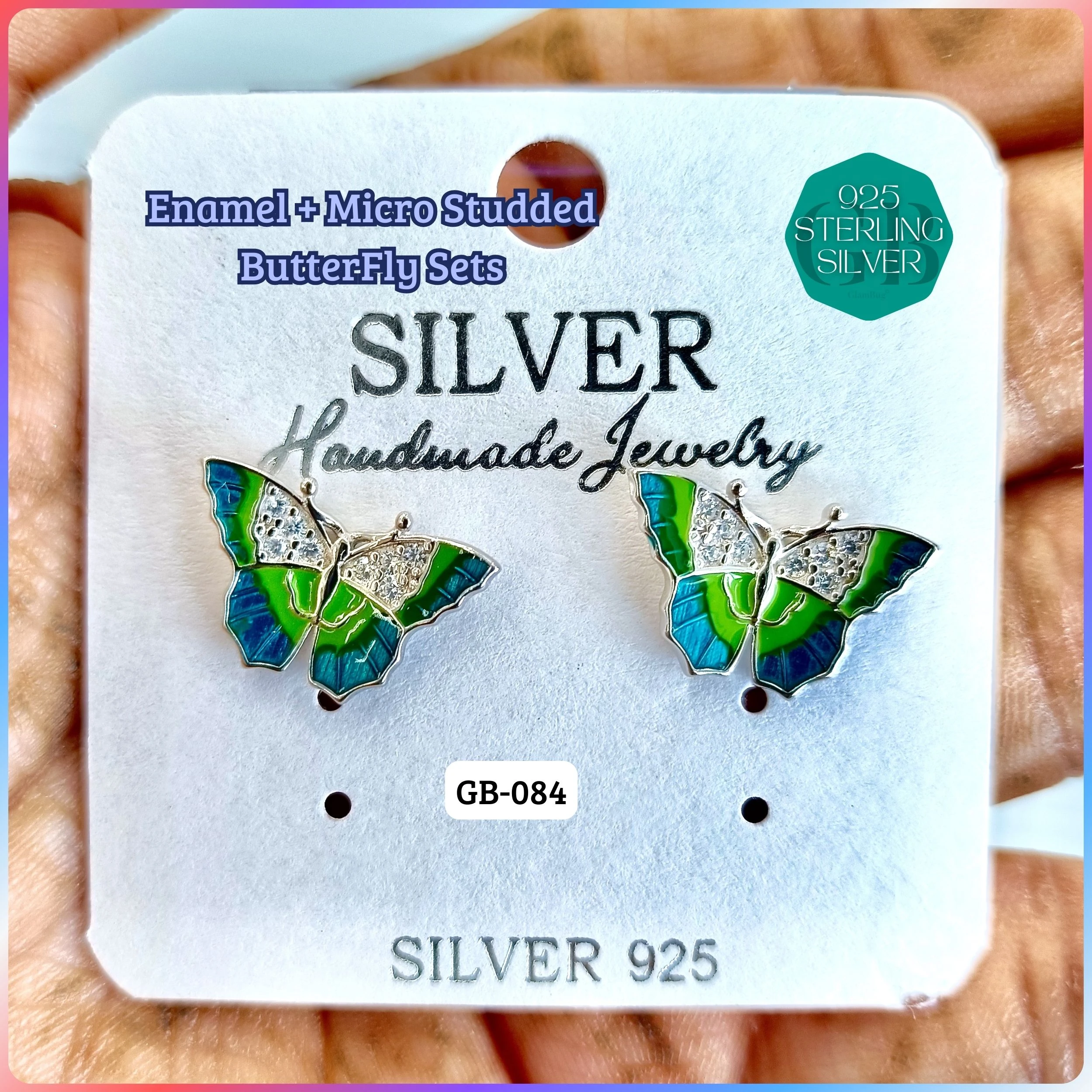 BUTTERFLY ENAMEL STUDS - Premium 925 Silver Jewellery - SKU: GB-084-011 - Hyderabad Silver Importers