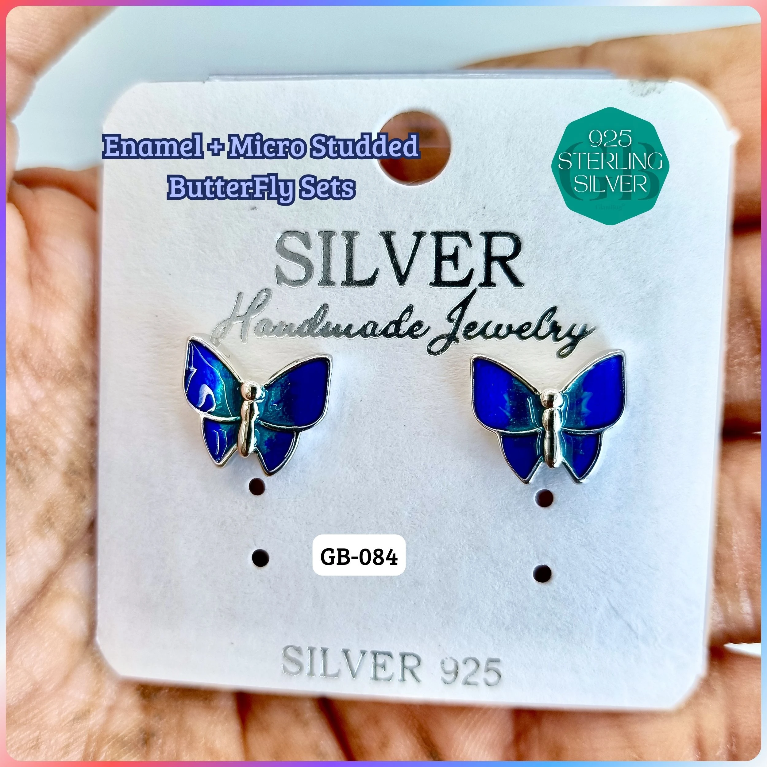 BUTTERFLY ENAMEL STUDS - Premium 925 Silver Jewellery - SKU: GB-084-013 - Hyderabad Silver Importers