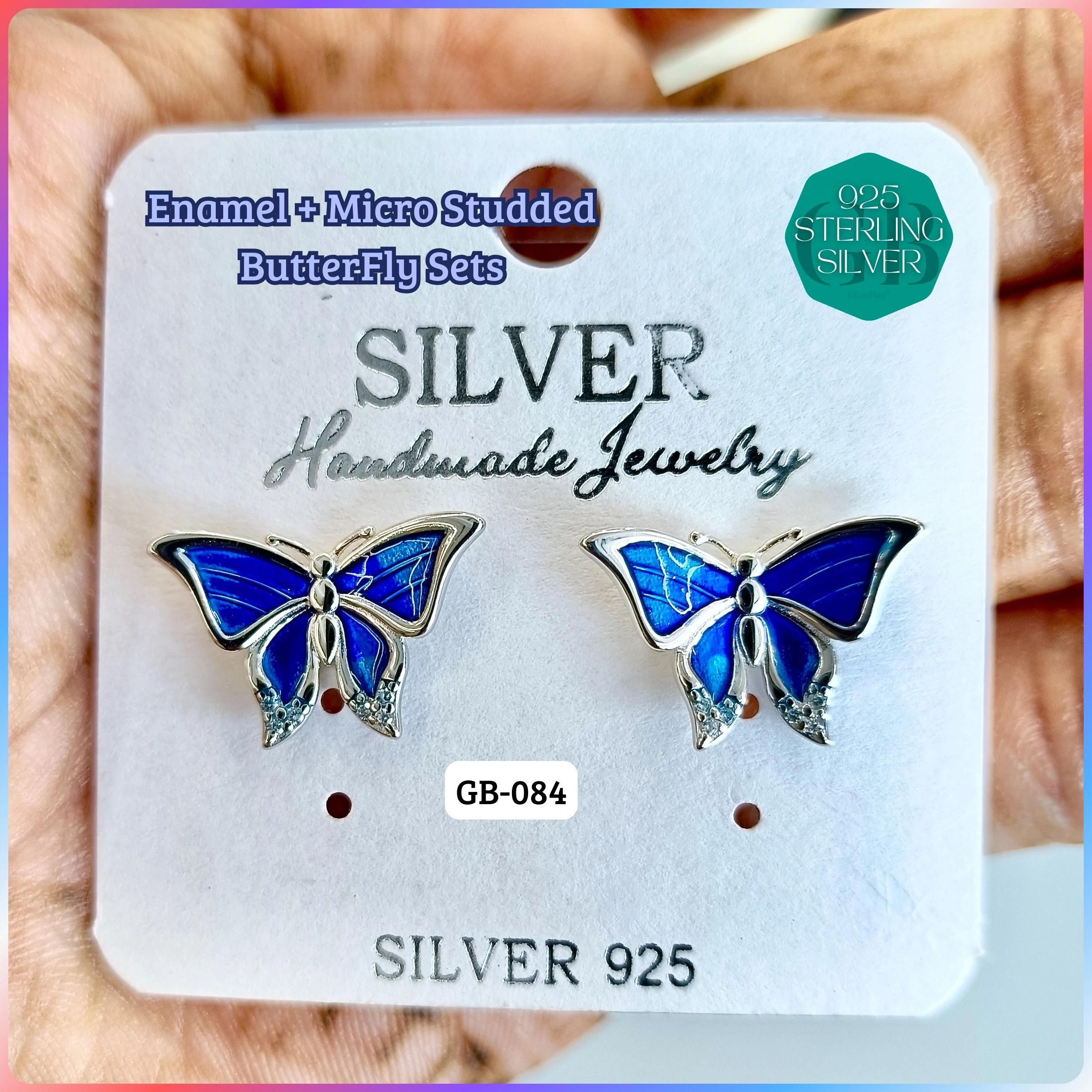 BUTTERFLY ENAMEL STUDS - Premium 925 Silver Jewellery - SKU: GB-084-014 - Hyderabad Silver Importers