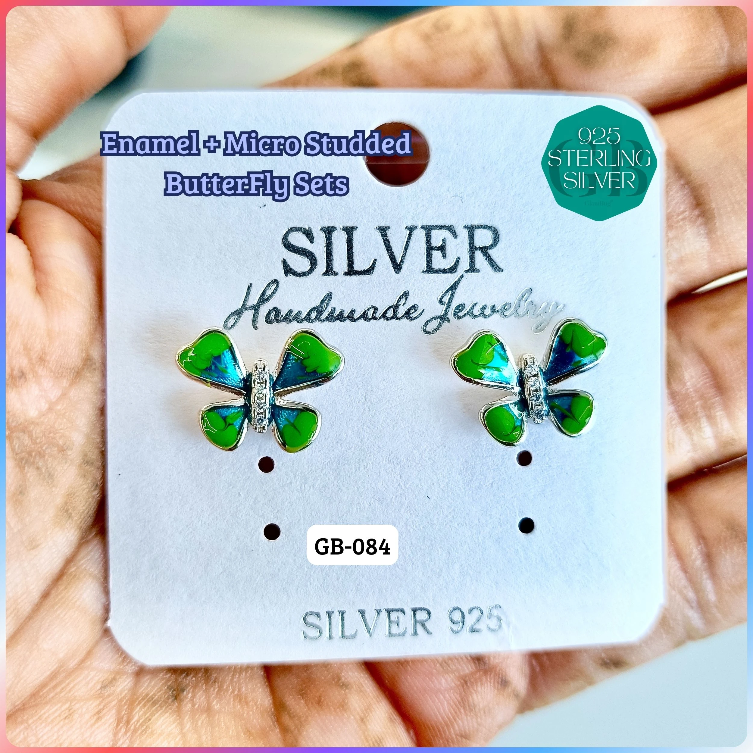 BUTTERFLY ENAMEL STUDS - Premium 925 Silver Jewellery - SKU: GB-084-015 - Hyderabad Silver Importers