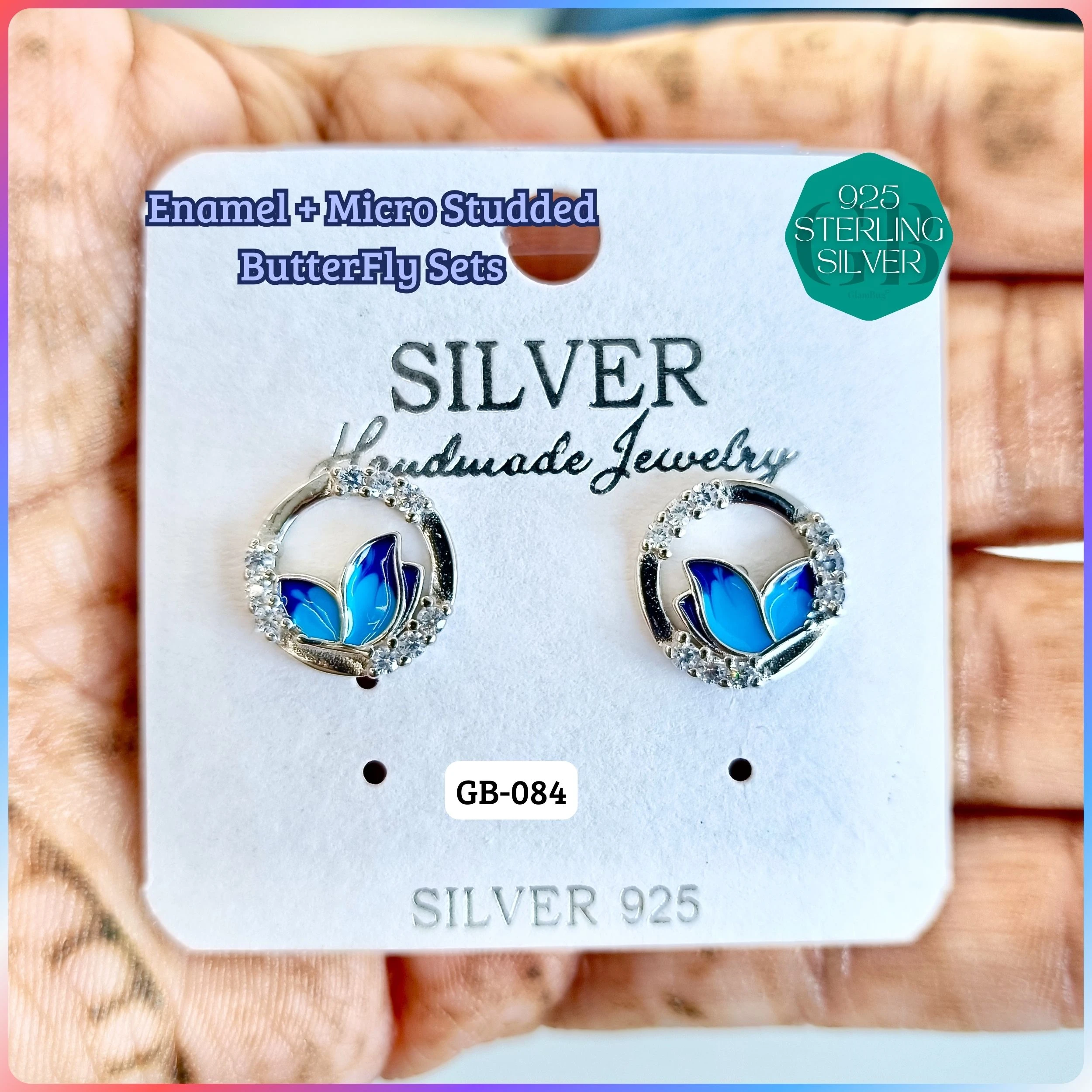 BUTTERFLY ENAMEL STUDS - Premium 925 Silver Jewellery - SKU: GB-084-017 - Hyderabad Silver Importers