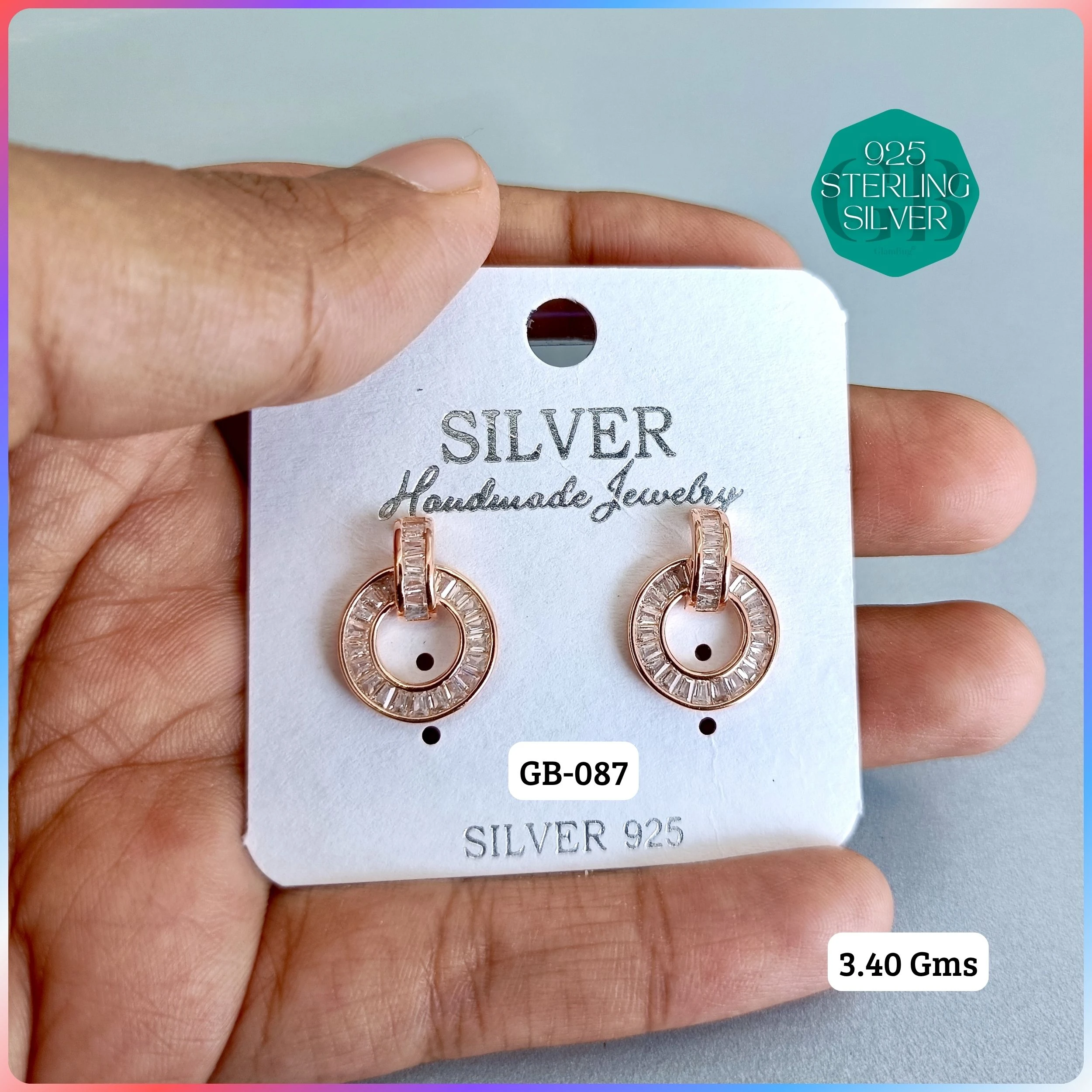 EXCLUSIVE CZ SOUTH SCREW TOPS - Premium 925 Silver Jewellery - SKU: GB-087-005 - Hyderabad Silver Importers