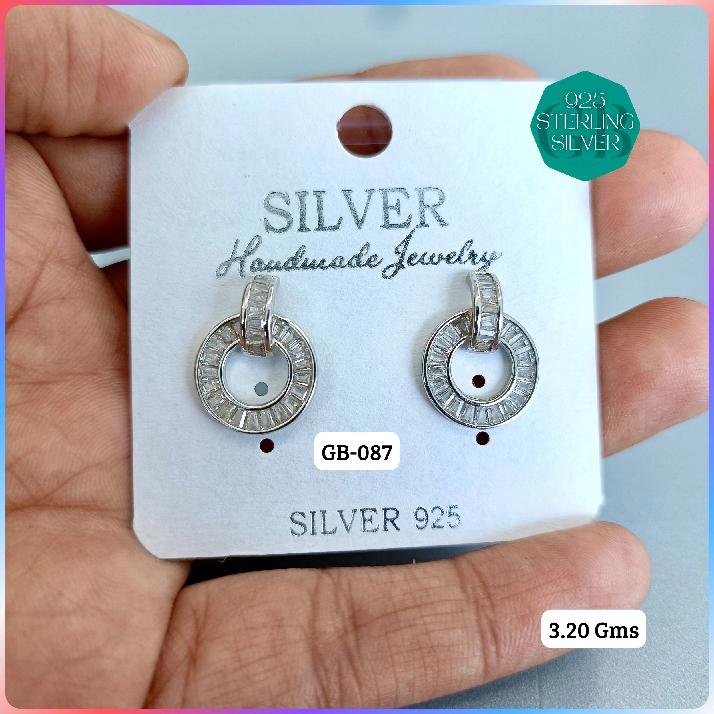 EXCLUSIVE CZ SOUTH SCREW TOPS - Premium 925 Silver Jewellery - SKU: GB-087-006 - Hyderabad Silver Importers