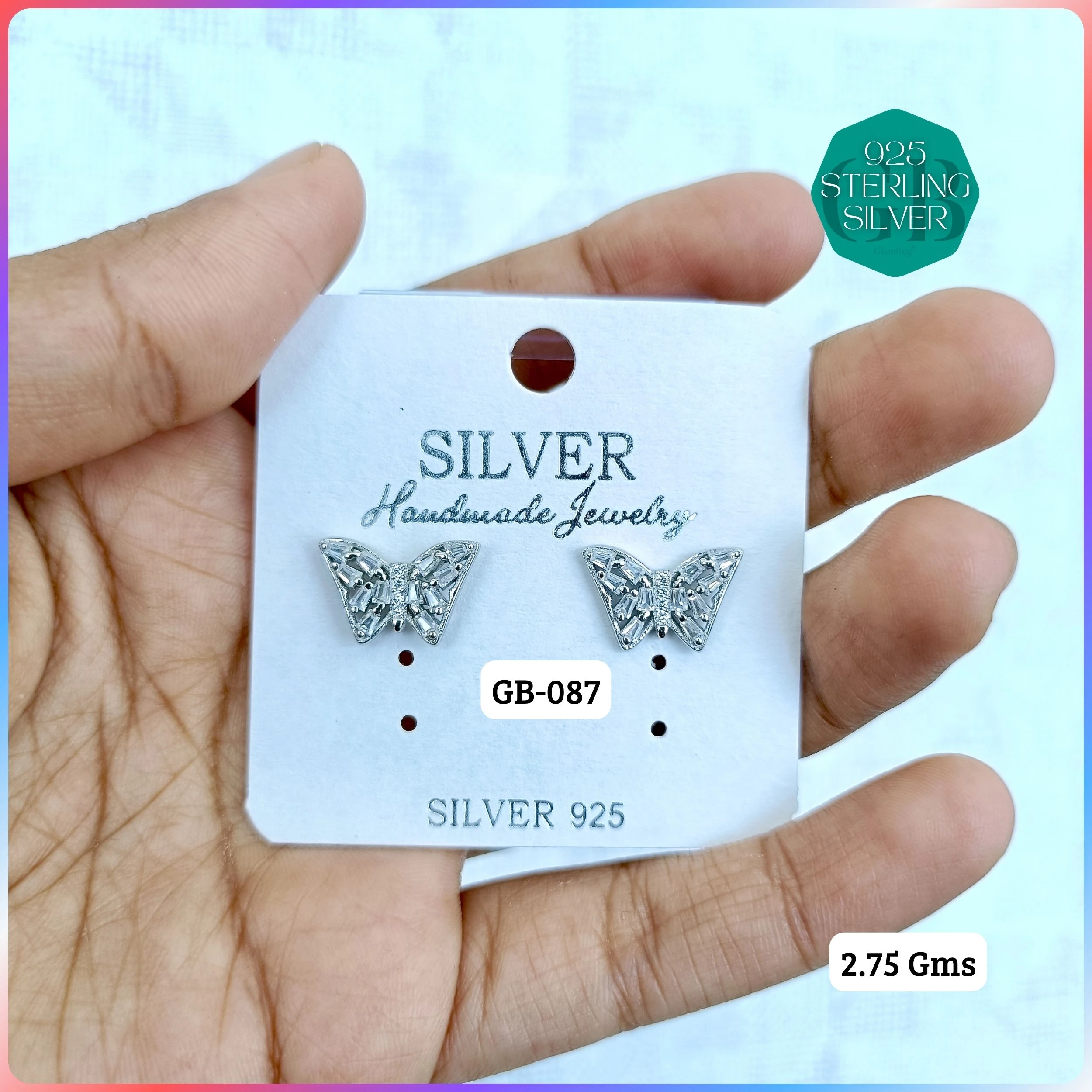 EXCLUSIVE CZ SOUTH SCREW TOPS - Premium 925 Silver Jewellery - SKU: GB-087-008 - Hyderabad Silver Importers