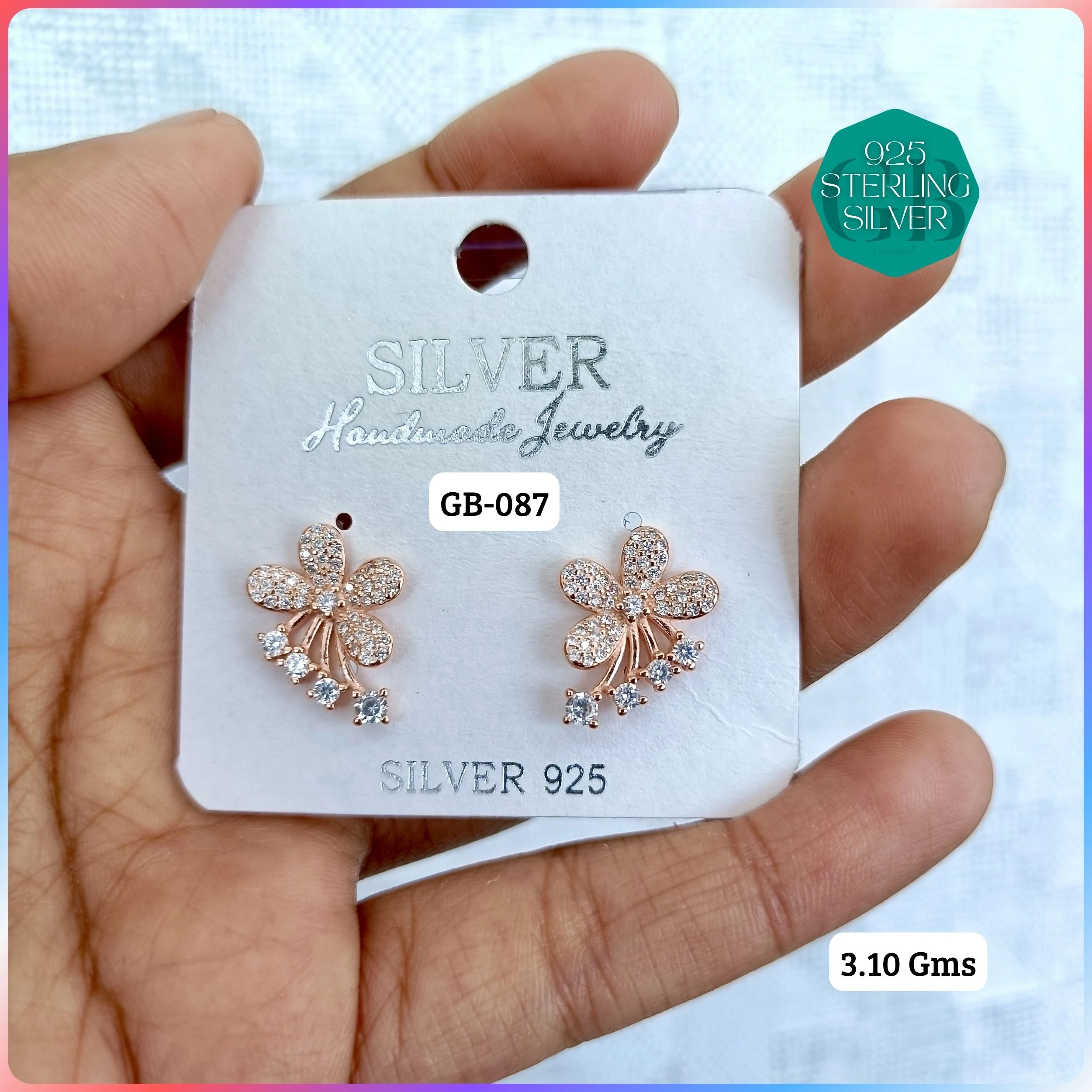 EXCLUSIVE CZ SOUTH SCREW TOPS - Premium 925 Silver Jewellery - SKU: GB-087-009 - Hyderabad Silver Importers