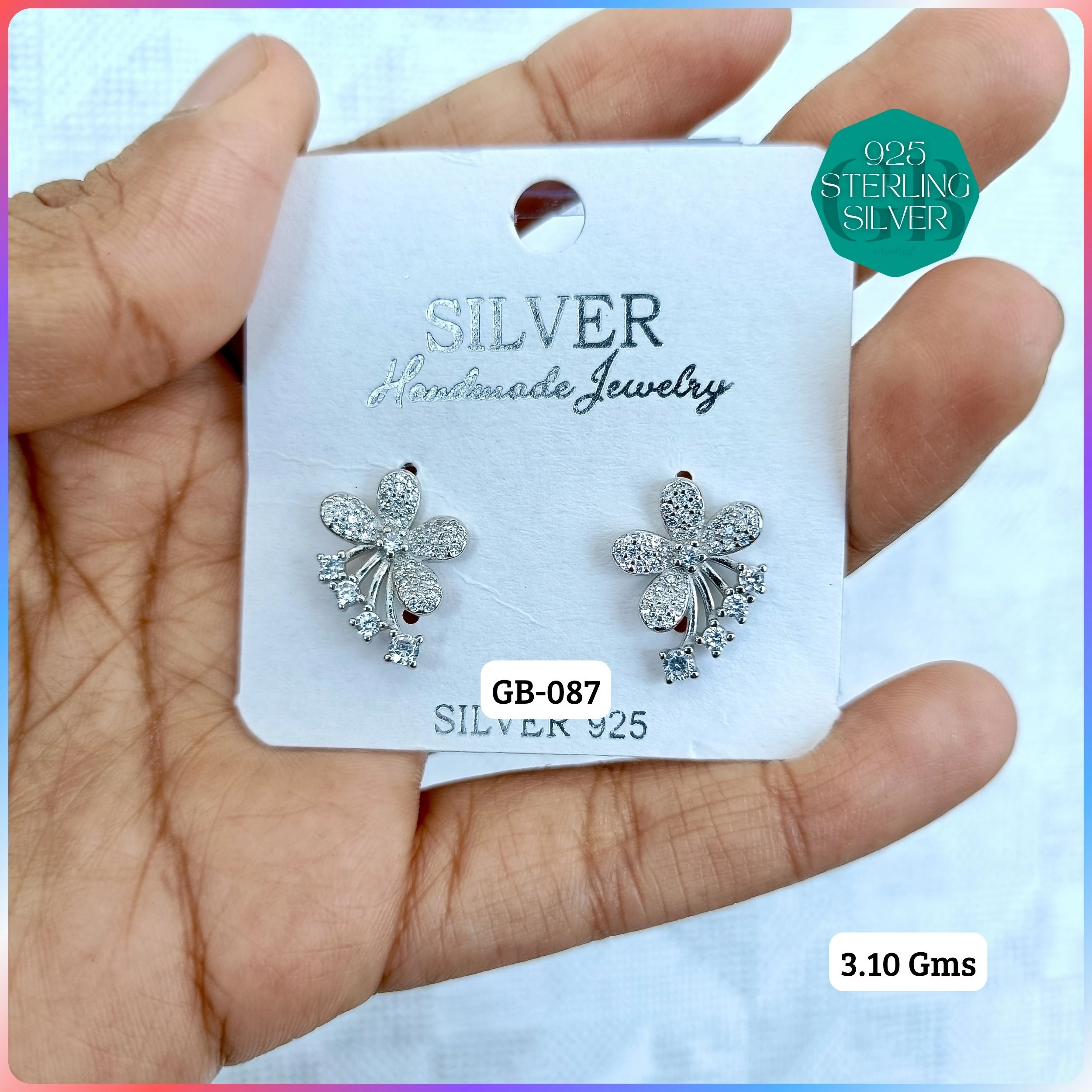 EXCLUSIVE CZ SOUTH SCREW TOPS - Premium 925 Silver Jewellery - SKU: GB-087-010 - Hyderabad Silver Importers