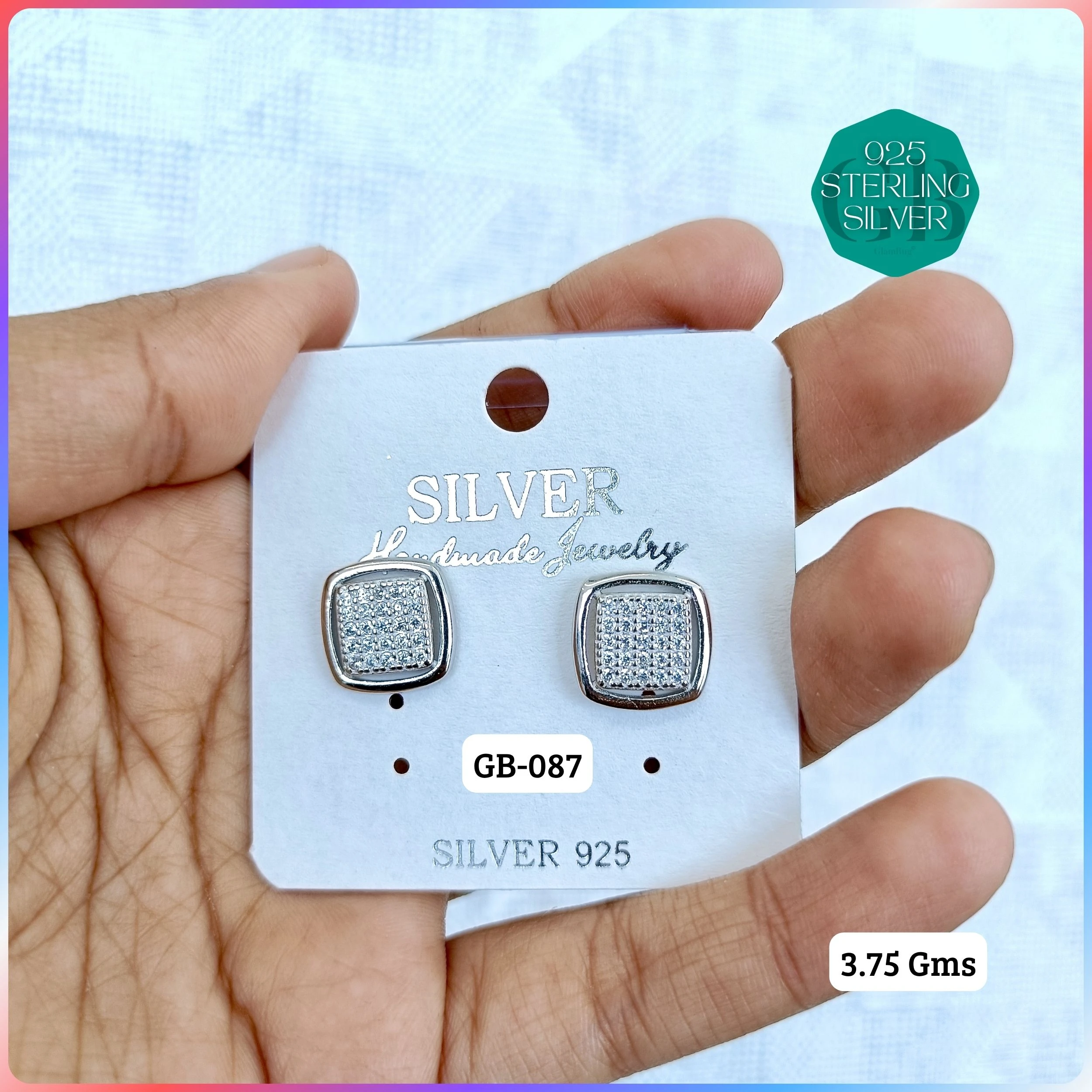 EXCLUSIVE CZ SOUTH SCREW TOPS - Premium 925 Silver Jewellery - SKU: GB-087-012 - Hyderabad Silver Importers