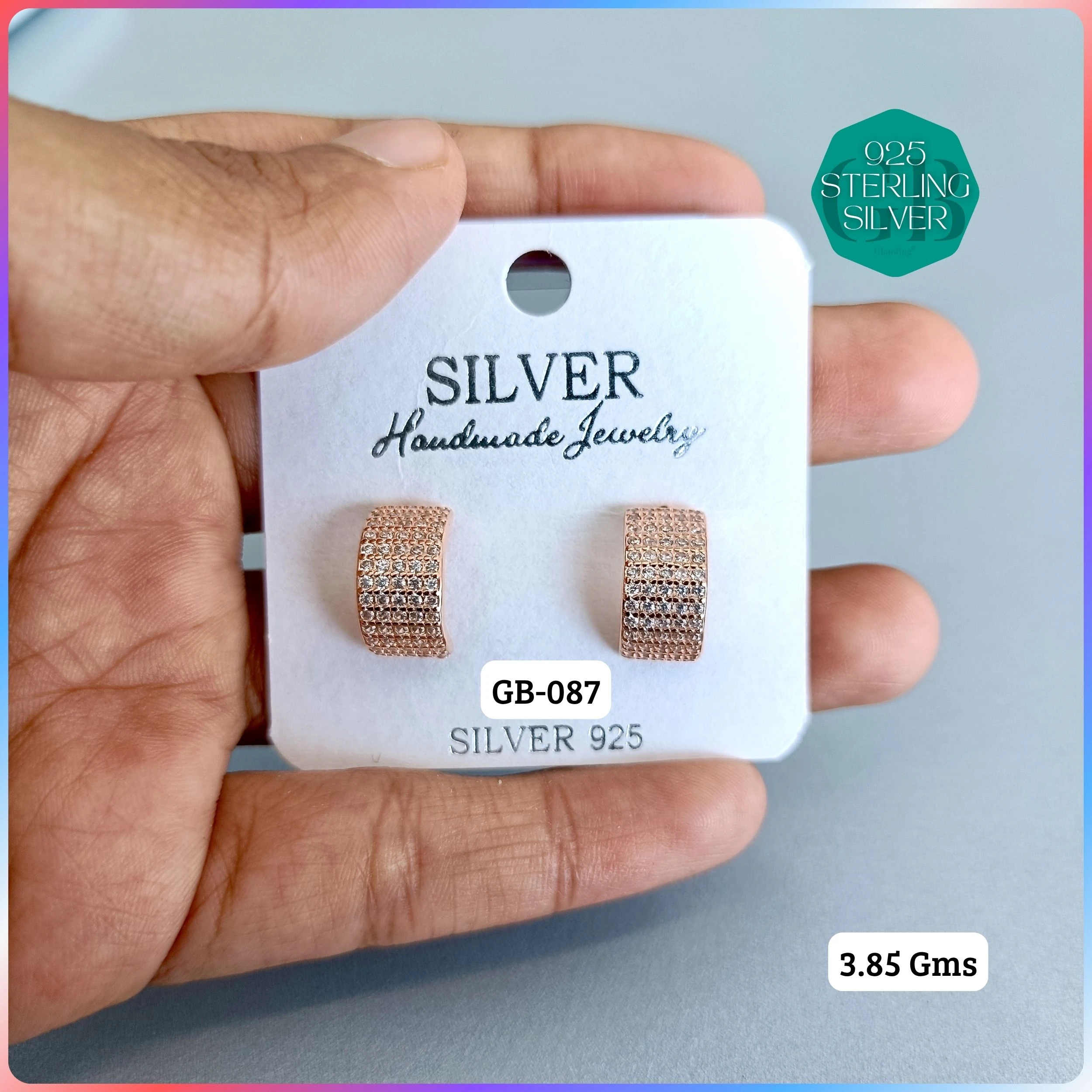 EXCLUSIVE CZ SOUTH SCREW TOPS - Premium 925 Silver Jewellery - SKU: GB-087-013 - Hyderabad Silver Importers
