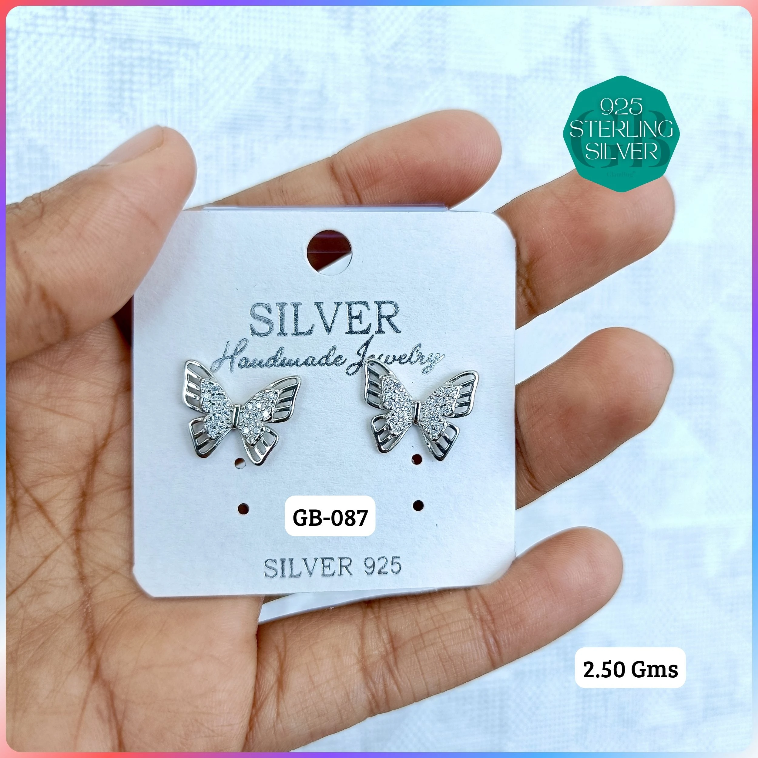 EXCLUSIVE CZ SOUTH SCREW TOPS - Premium 925 Silver Jewellery - SKU: GB-087-015 - Hyderabad Silver Importers