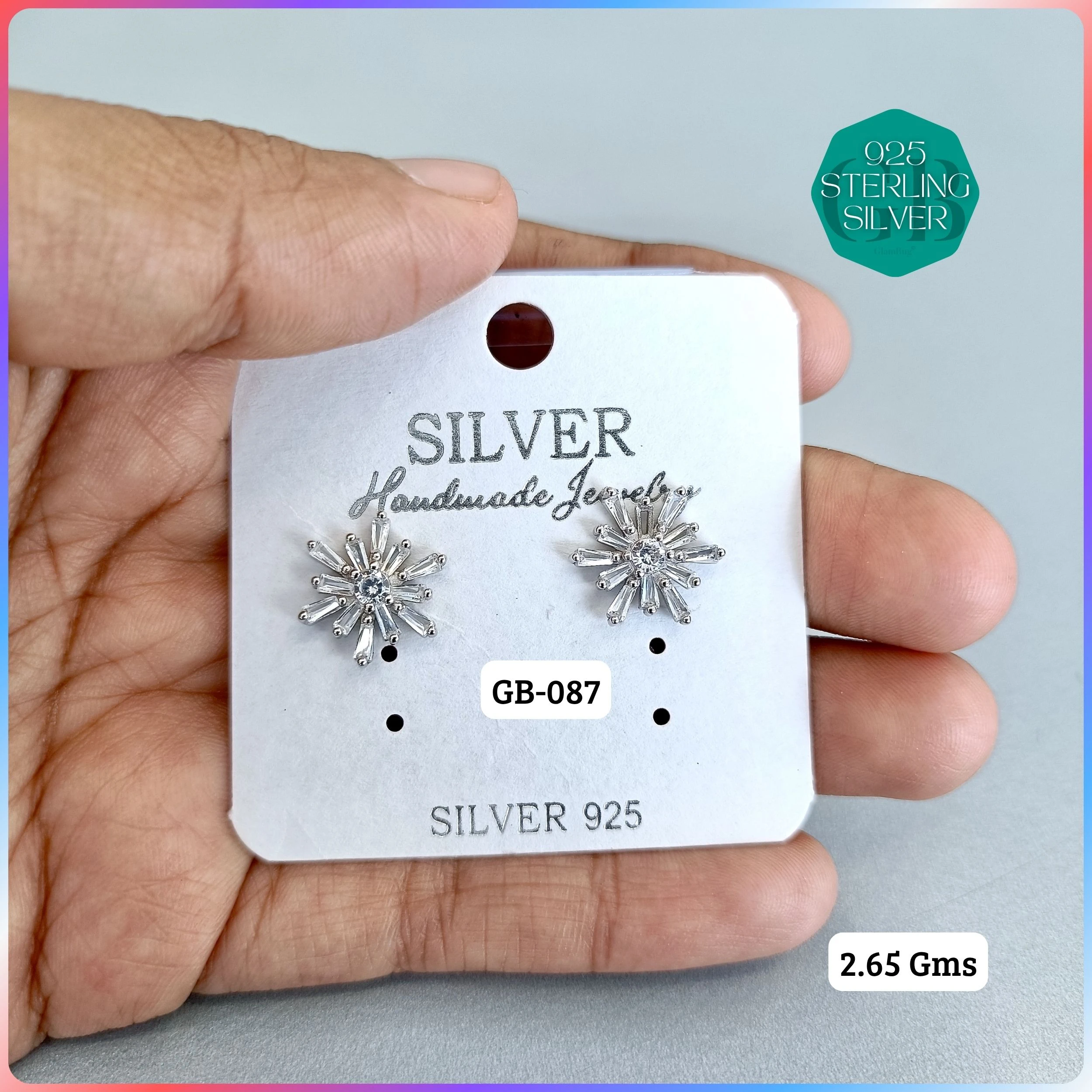 EXCLUSIVE CZ SOUTH SCREW TOPS - Premium 925 Silver Jewellery - SKU: GB-087-019 - Hyderabad Silver Importers