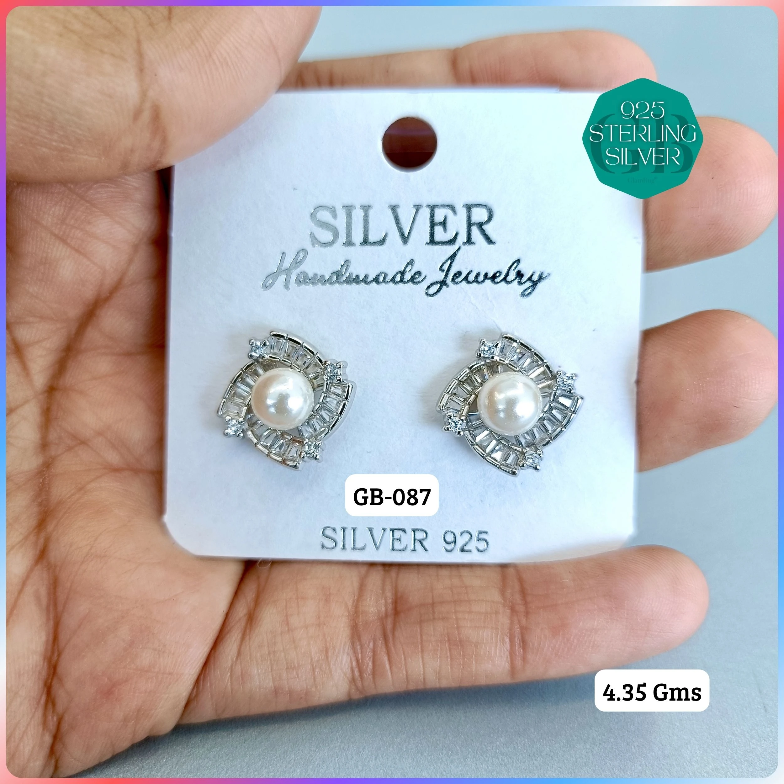 EXCLUSIVE CZ SOUTH SCREW TOPS - Premium 925 Silver Jewellery - SKU: GB-087-020 - Hyderabad Silver Importers