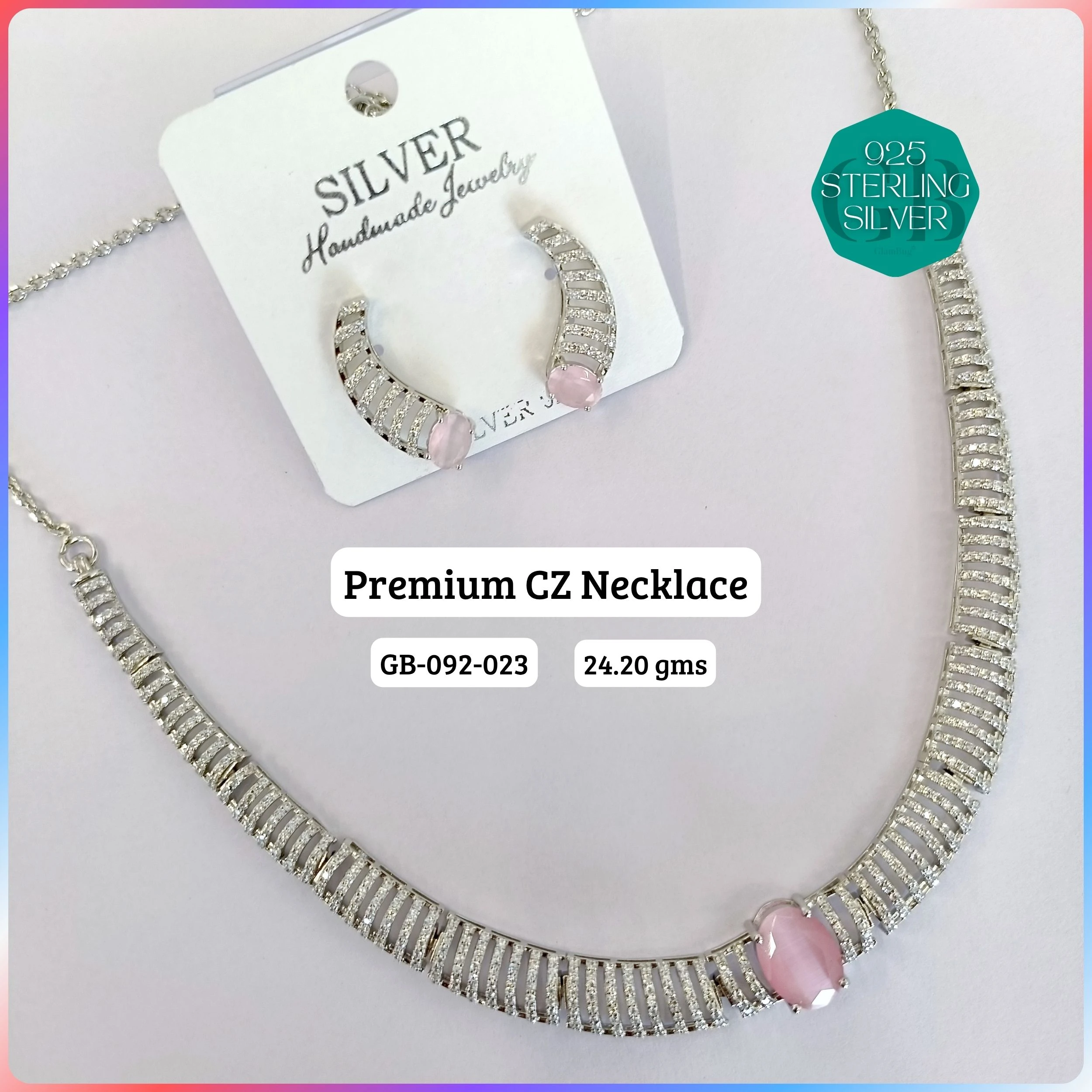 CZ NECKLACES - Premium 925 Silver Jewellery - SKU: GB-092-023 - Hyderabad Silver Importers