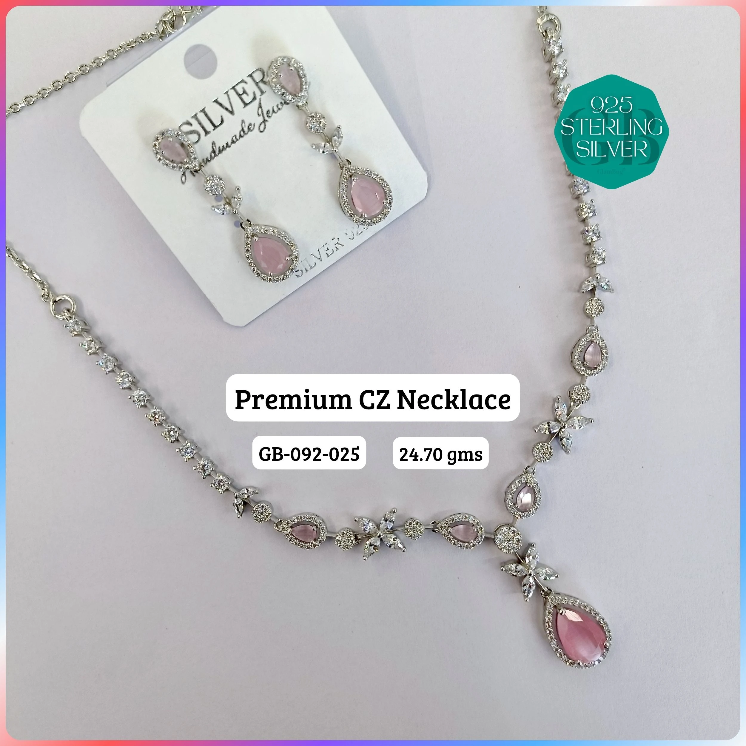 CZ NECKLACES - Premium 925 Silver Jewellery - SKU: GB-092-025 - Hyderabad Silver Importers