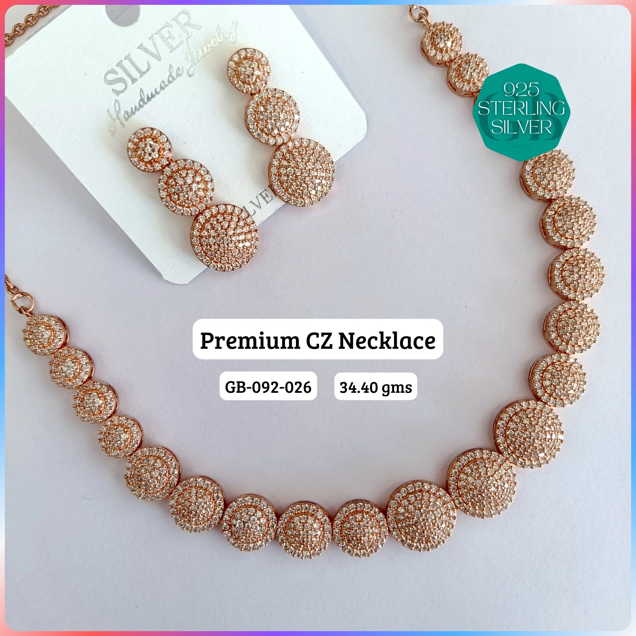 CZ NECKLACES - Premium 925 Silver Jewellery - SKU: GB-092-026 - Hyderabad Silver Importers