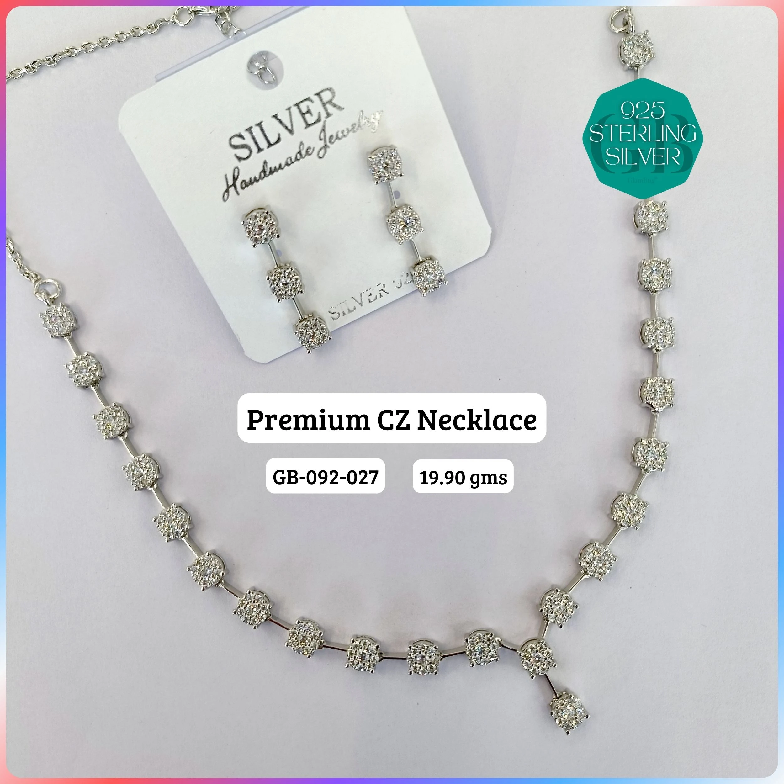 CZ NECKLACES - Premium 925 Silver Jewellery - SKU: GB-092-027 - Hyderabad Silver Importers