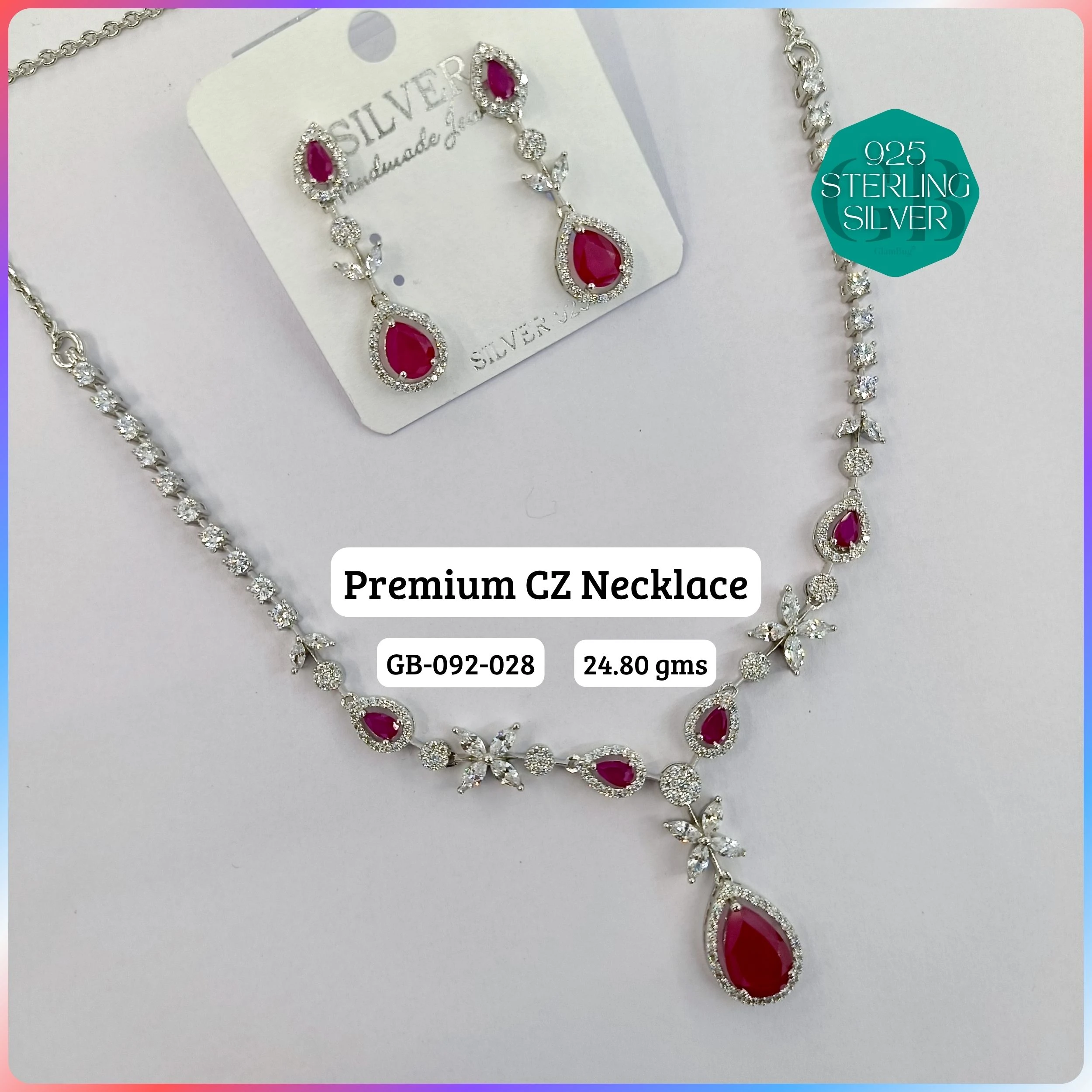 CZ NECKLACES - Premium 925 Silver Jewellery - SKU: GB-092-028 - Hyderabad Silver Importers