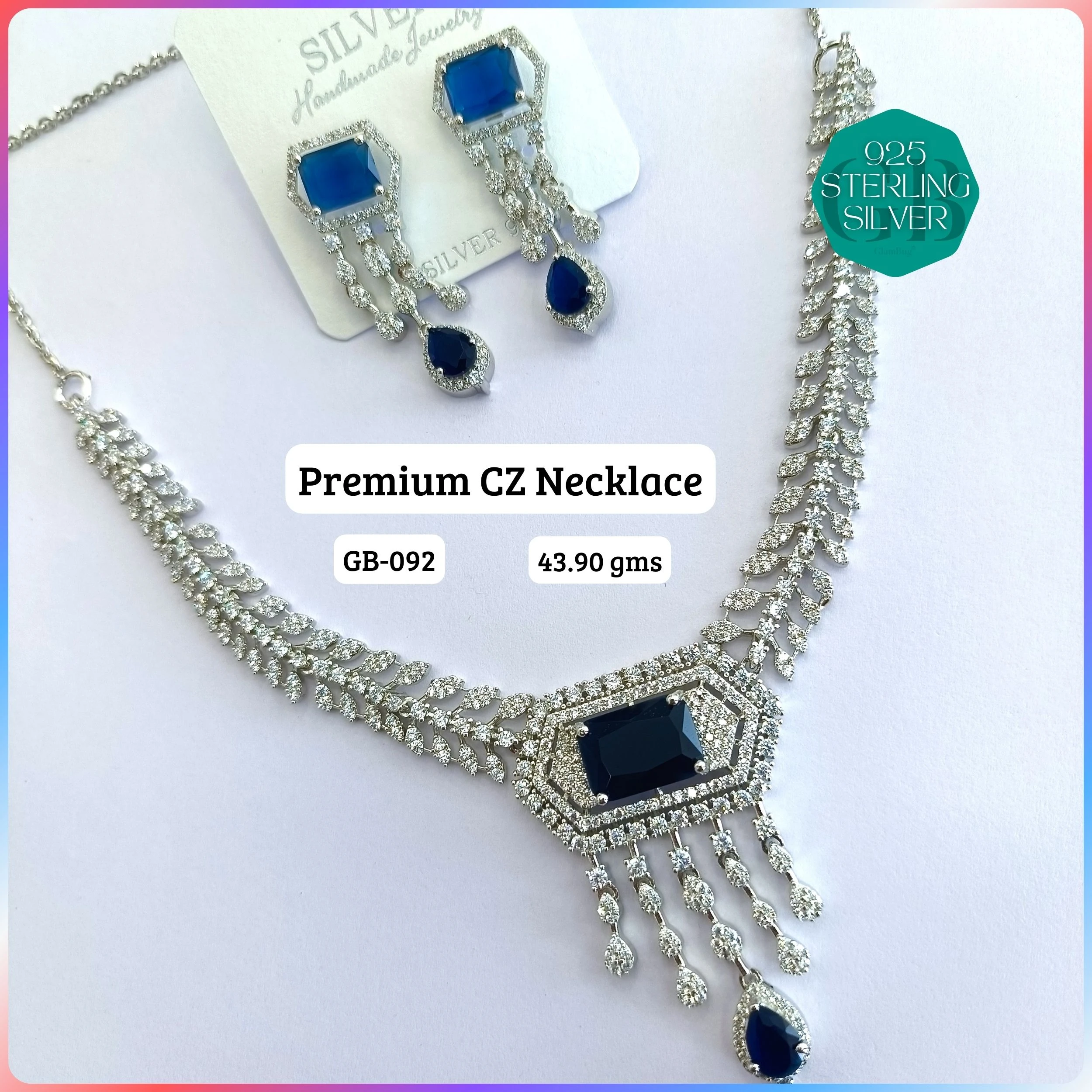 CZ NECKLACES - Premium 925 Silver Jewellery - SKU: GB-092-033 - Hyderabad Silver Importers